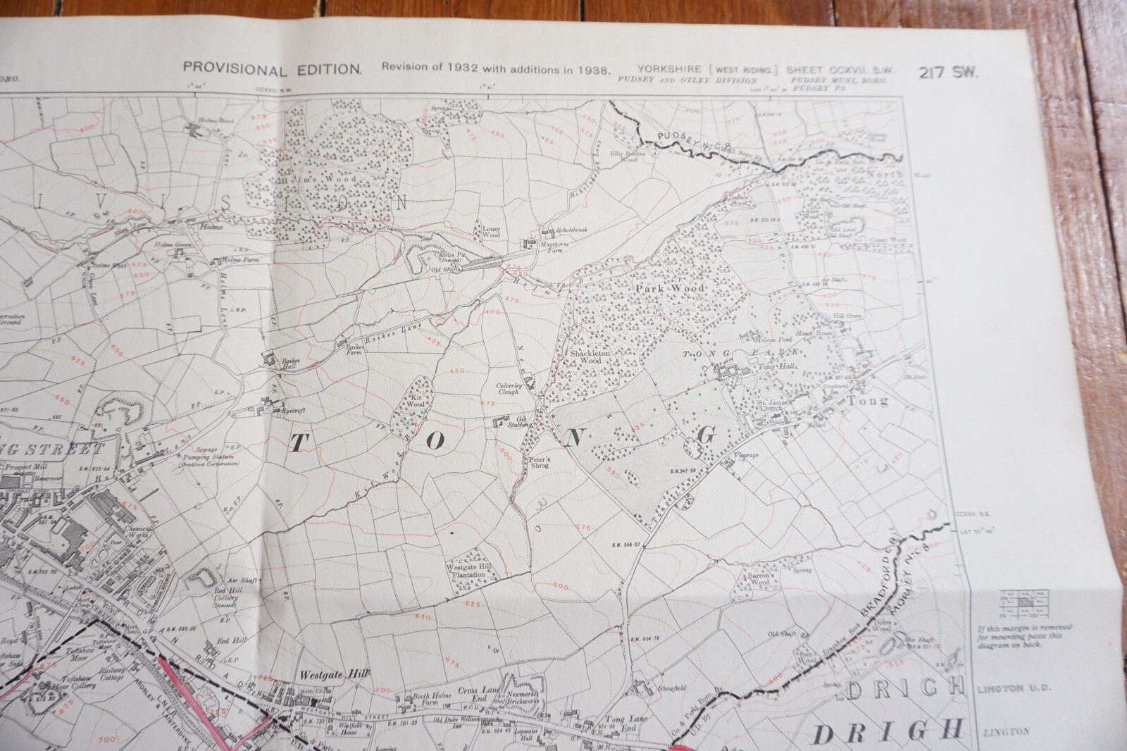 1938 Tong Street Drighlington Bierley Yorkshire LMS Railway OS Linen Map Ref 23