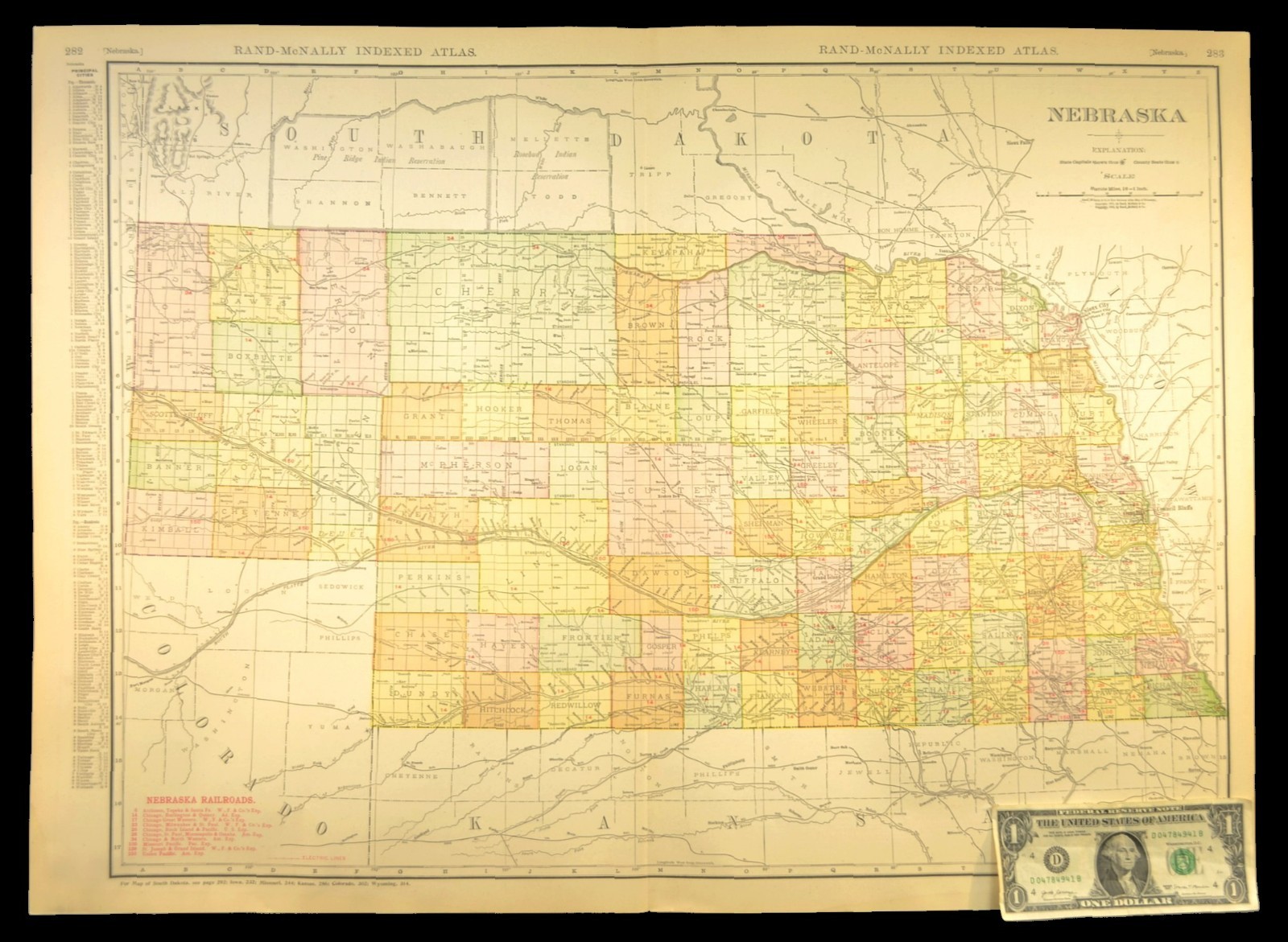 1911 Antique Nebraska Railroad Map ORIGINAL Atlas Map CBQ RR Union Pacific DATED