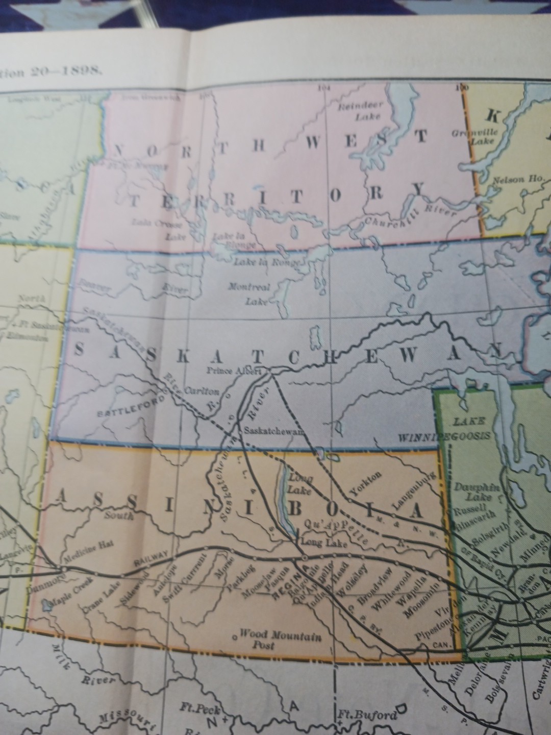 ~1898 ANTIQUE Railroad Map WESTERN CANADA Train Route Railway Stations 9″x 11″