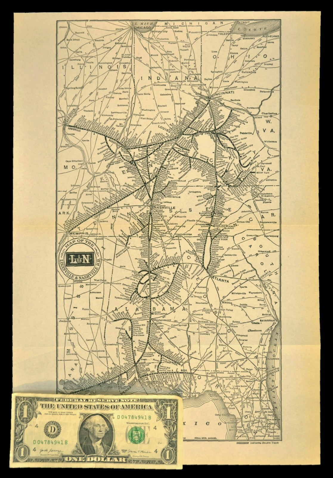 1938 Louisville & Nashville Railroad Map L&N RR Railway Pensacola Florida