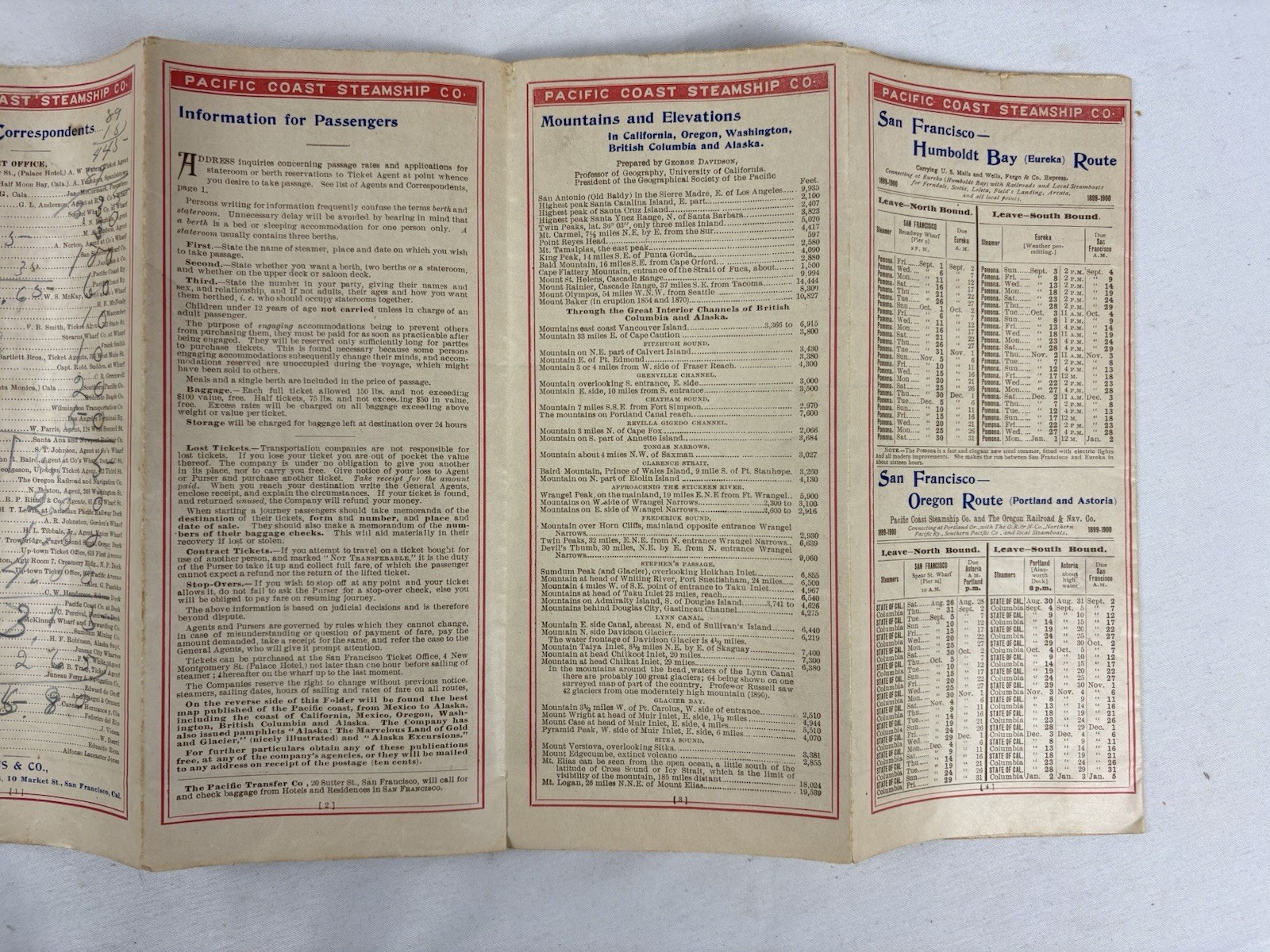 1898 Pacific Coast Steamship Route Map Alaska Klondike (Original, Worn)