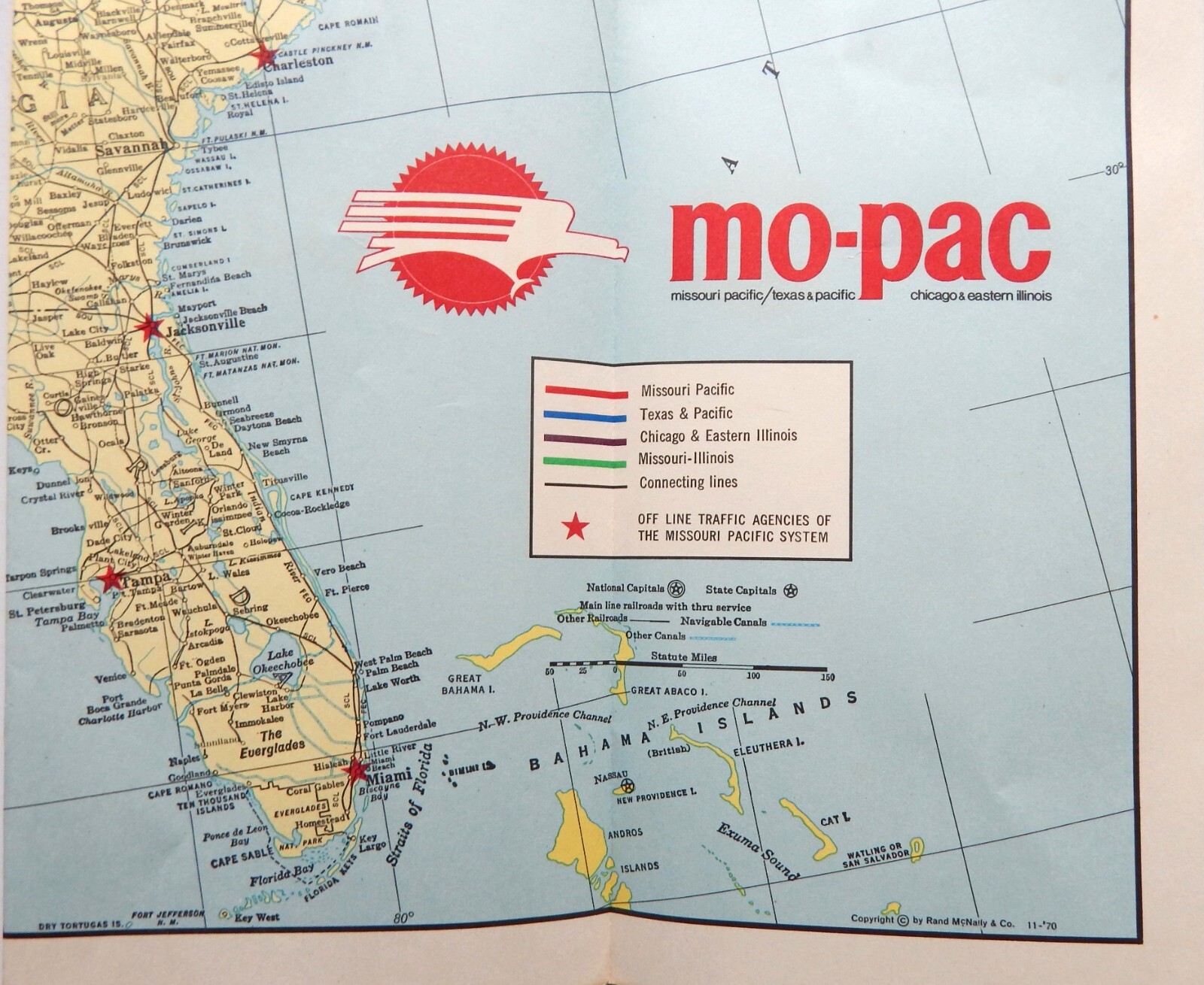 Missouri Pacific Railroad System US Map + Part of Mexico Mo Pac 20 x 32 LN