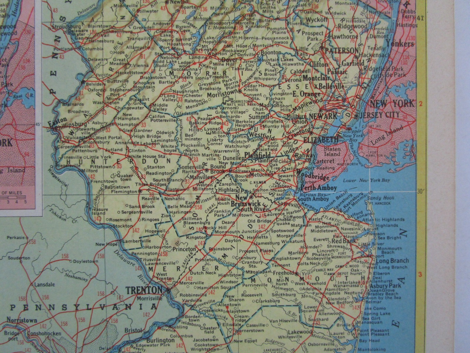 NJ NM Vtg 1952 NEW JERSEY RAILROAD Map. MORRISTOWN & ERIE RR ~or~ NEW MEXICO