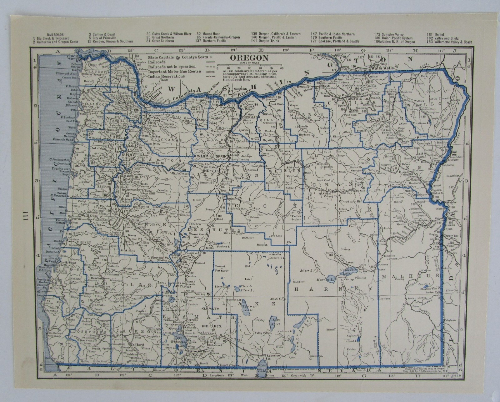 OR 1931 OREGON RAILROAD Map. VALLEY & SILETZ RR, CARLTON & COAST RR, UP, SP