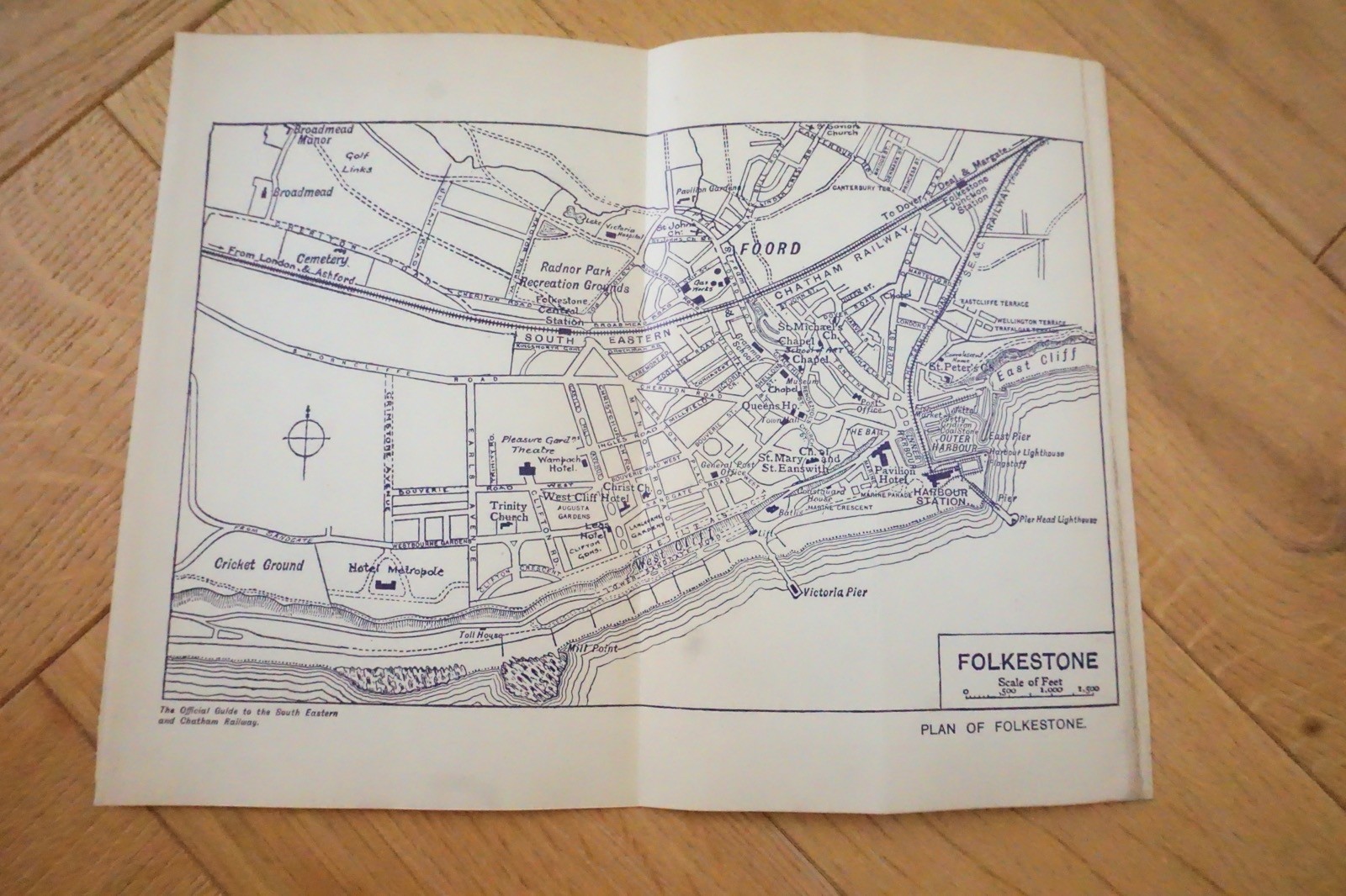 1913 South East & Chatham Railway Map of Folkestone