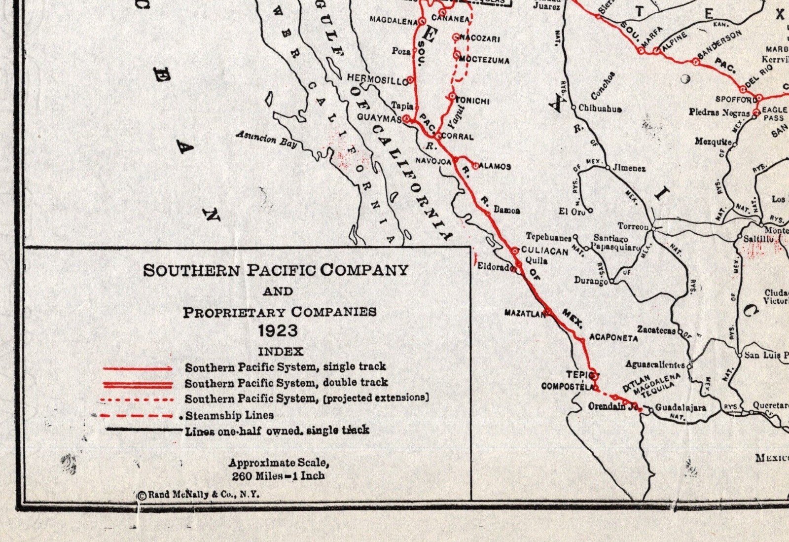 1923 Antique SOUTHERN PACIFIC RAILROAD Map Vintage Railway Map Wall Decor #1972