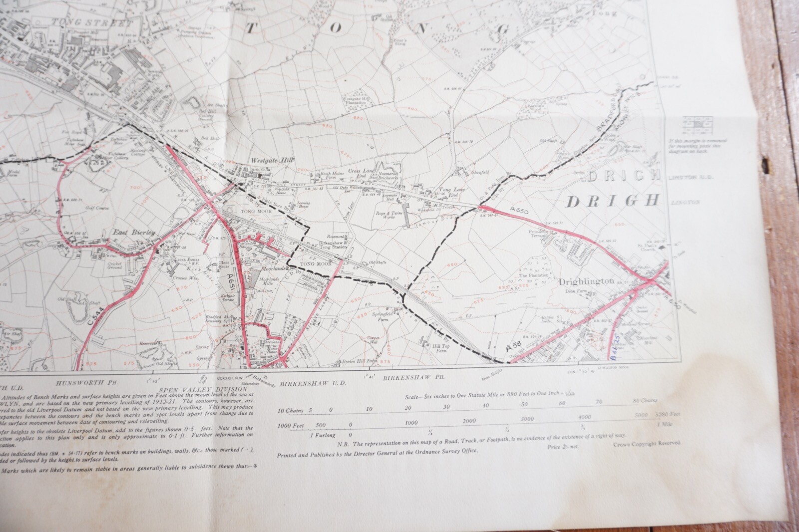 1938 Tong Street Drighlington Bierley Yorkshire LMS Railway OS Linen Map Ref 23