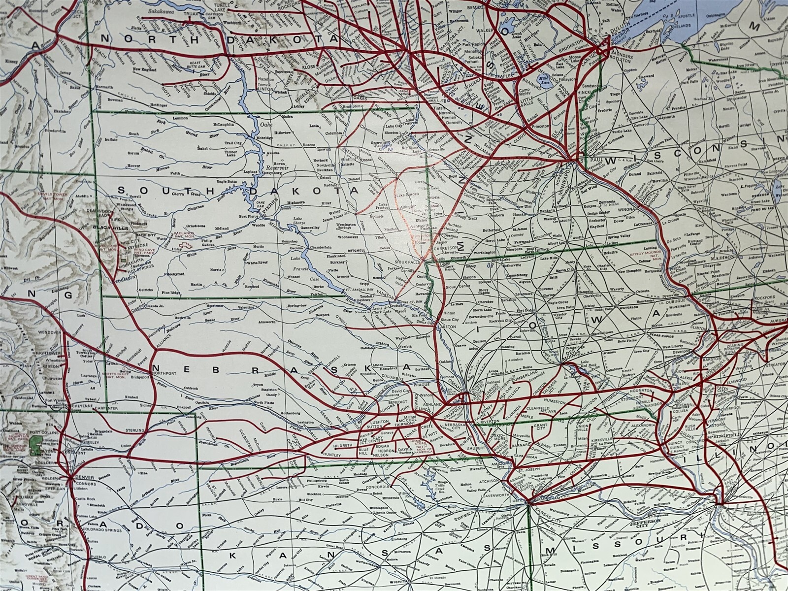 5 foot 1971 Burlington Northern Pacific Railroad Map System