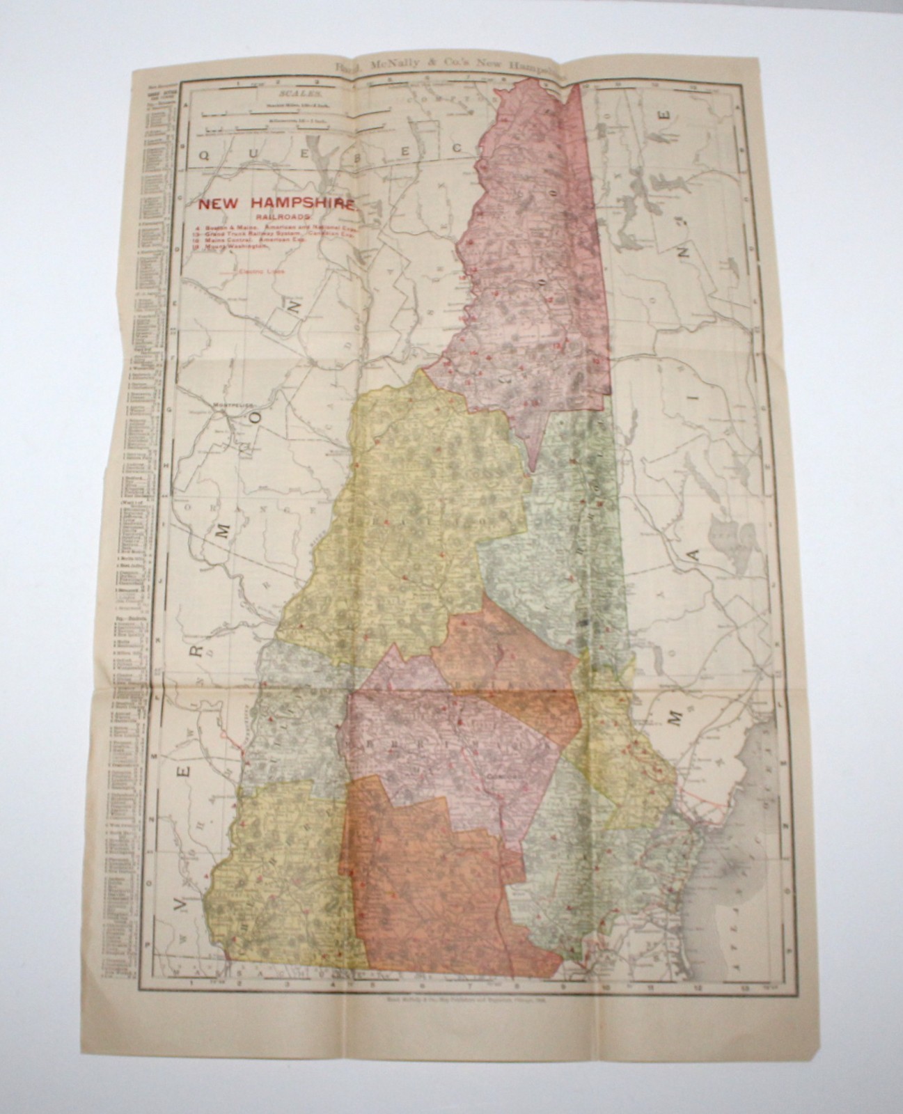 1908 New Hampshire Railroad Map Rand McNally