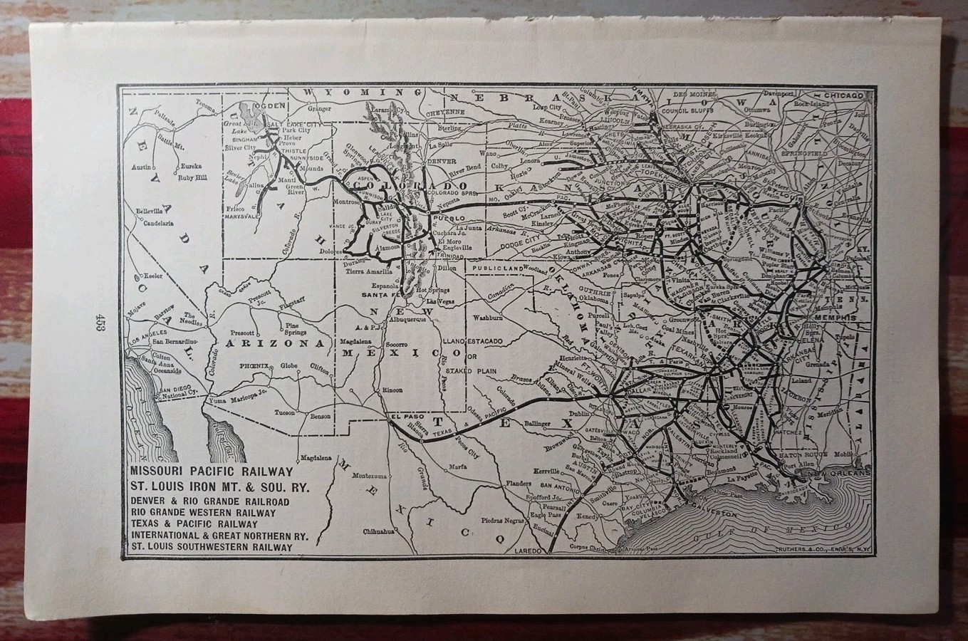 1905 Train Route Map MISSOURI PACIFIC RAILWAY Rio Grande Great Northern Railroad