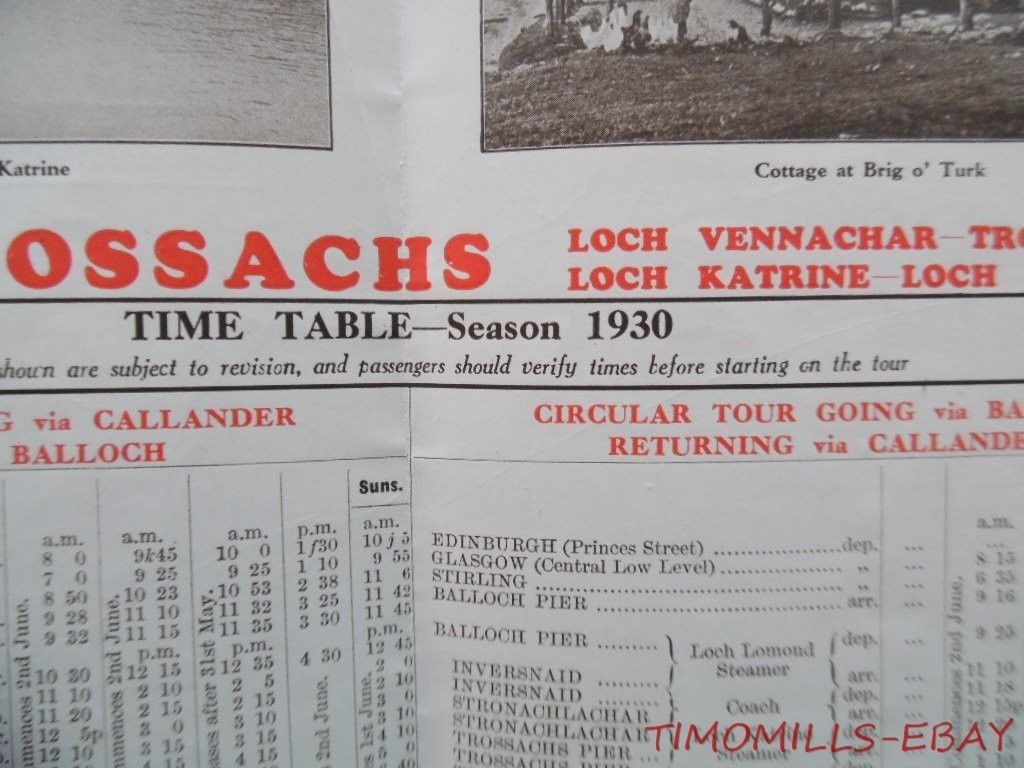 1930 Trossachs Scotland Pictorial Map Timetable Brochure London Midland Scottish