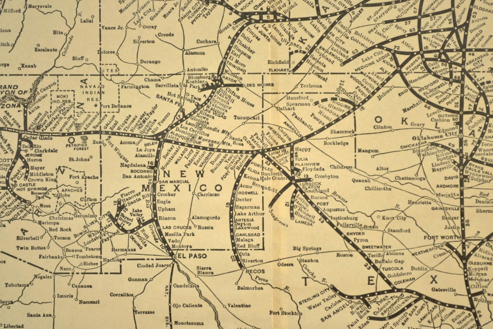 ca 1915 Santa Fe Railroad Map Original Double Track Kansas City San Francisco