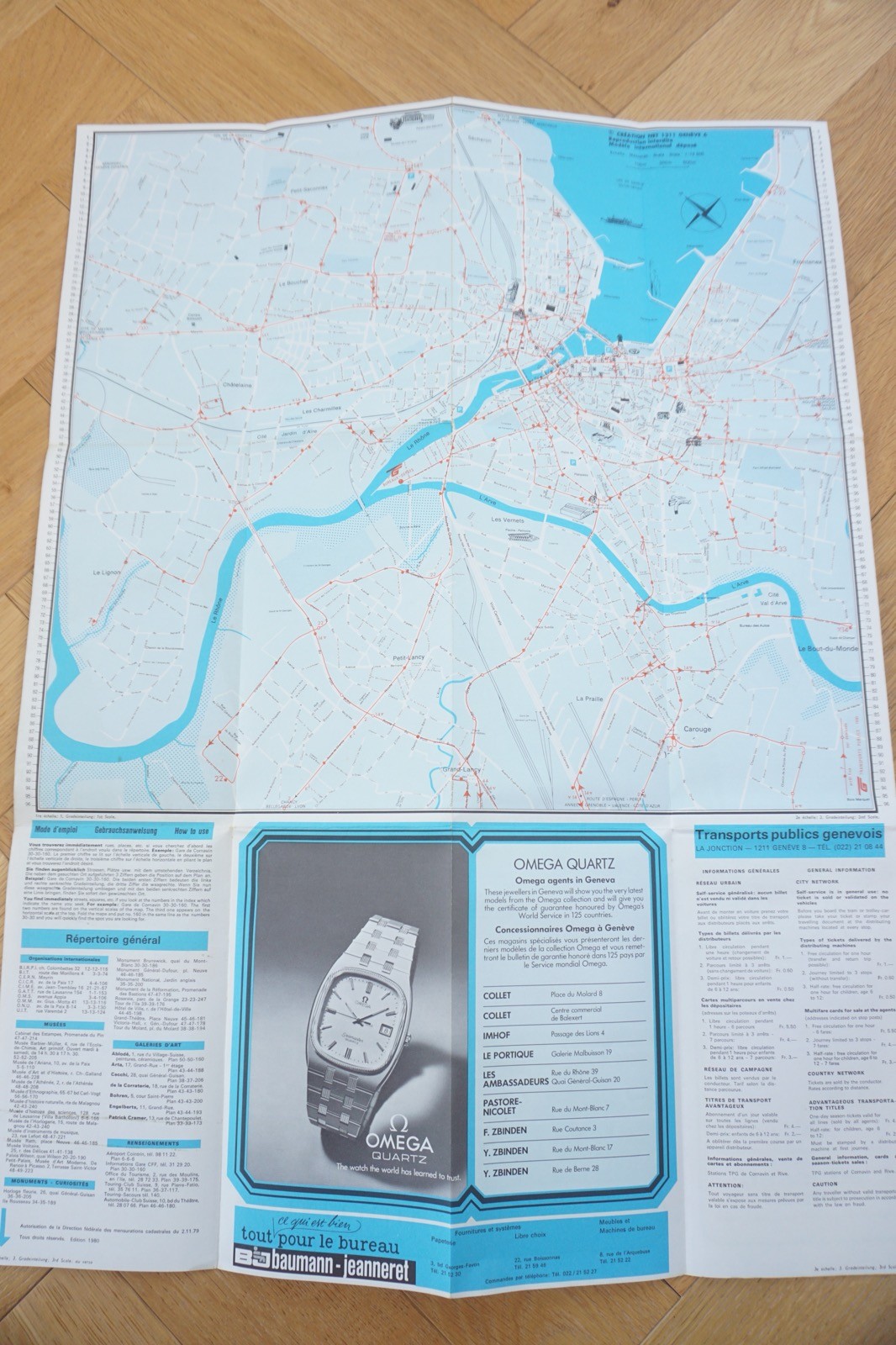 1980 Geneva Switzerland Suisse Railway Bus Tram Route Map