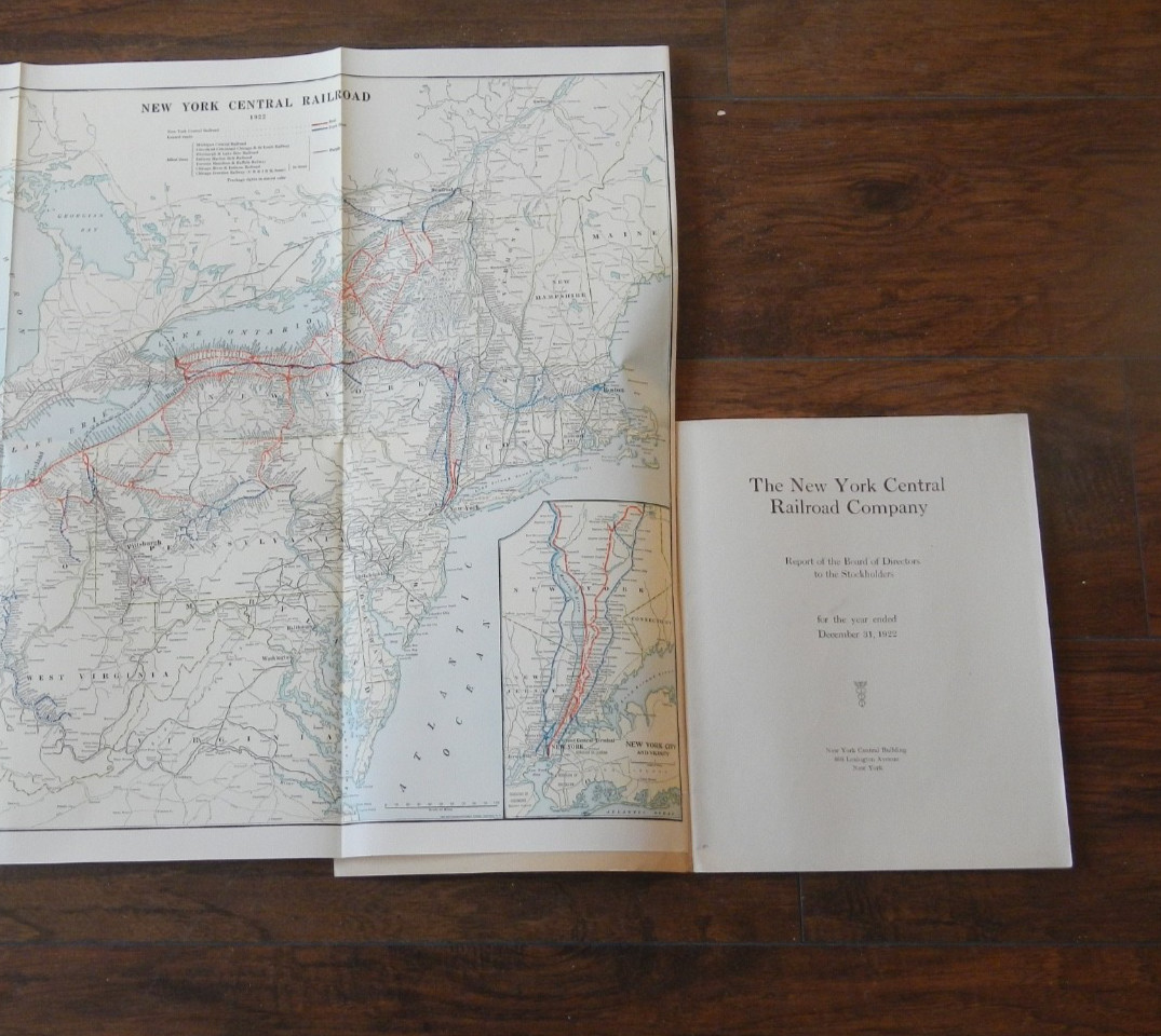 Vintage Map New York Central Railroad Co 1922 Stockholders Report Rare Lehigh RR