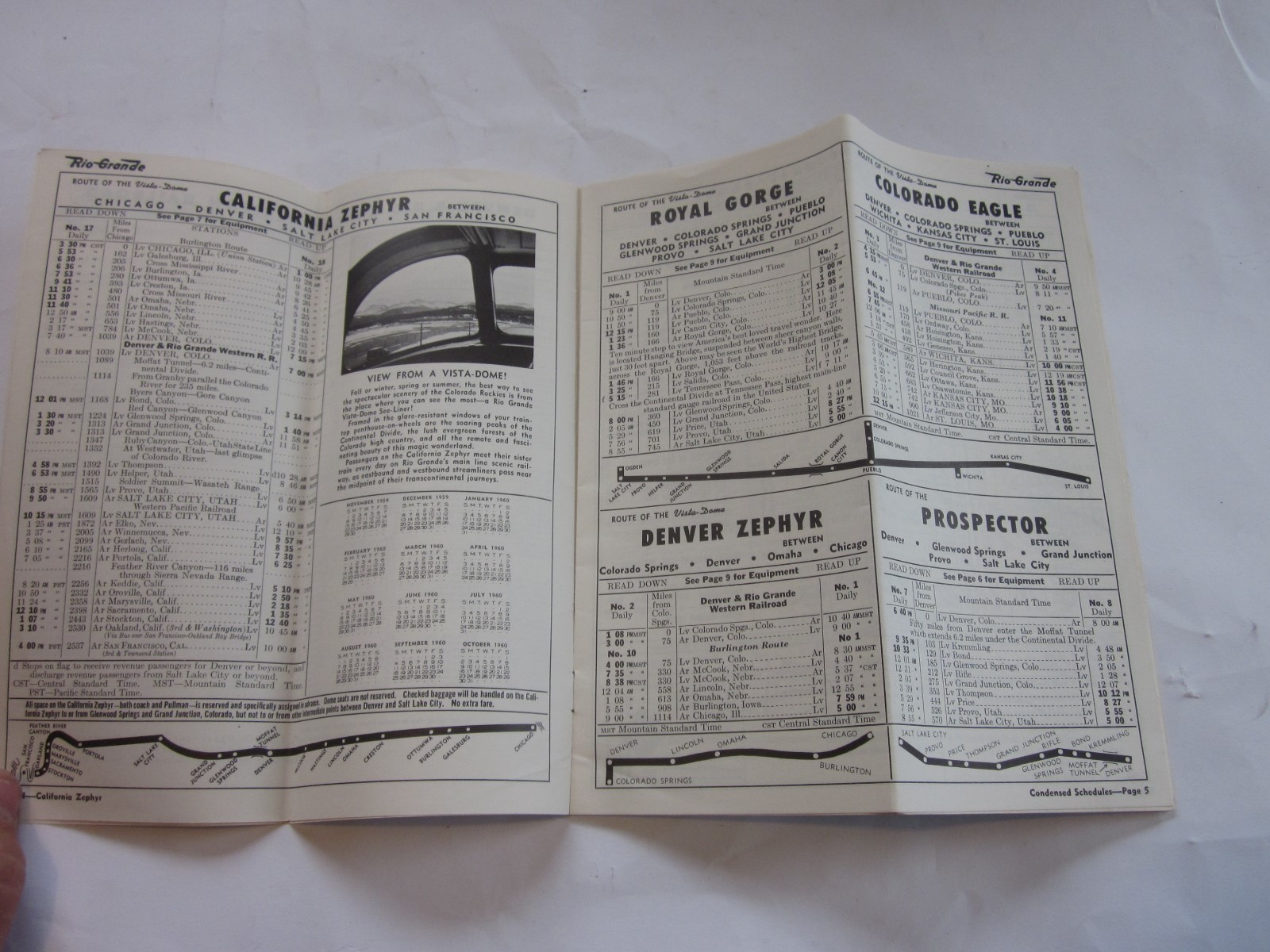 1958 Rio Grande Railroad Time Tables Royal Gorge Moffat Tunnel Route brochure