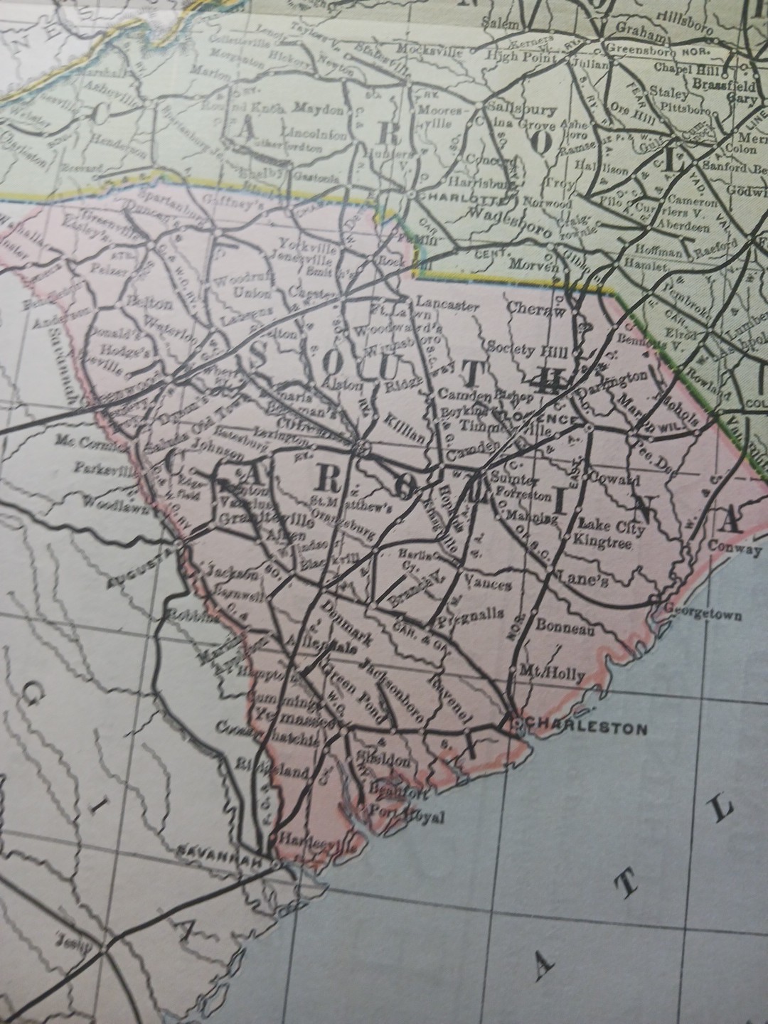 ~1898 Railroad Map Mid Atlantic Virginia Maryland WV SC NC DE Train Routes 11×9″