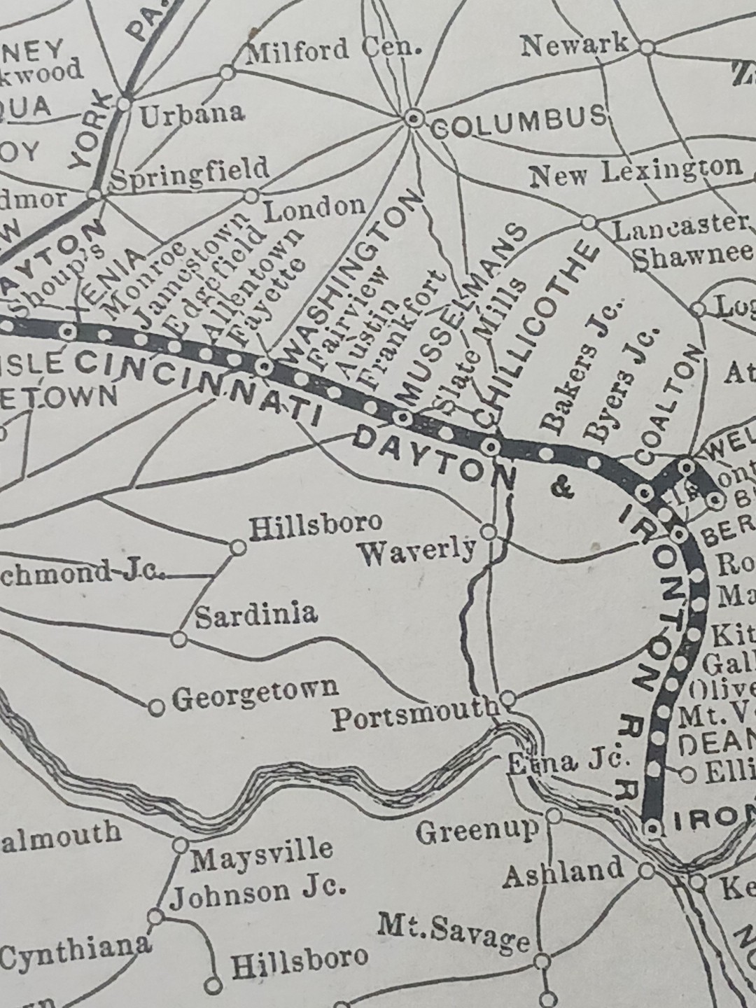 1897 Train Route Map + Report CINCINNATI HAMILTON & DAYTON RAILROAD Ironton OHIO