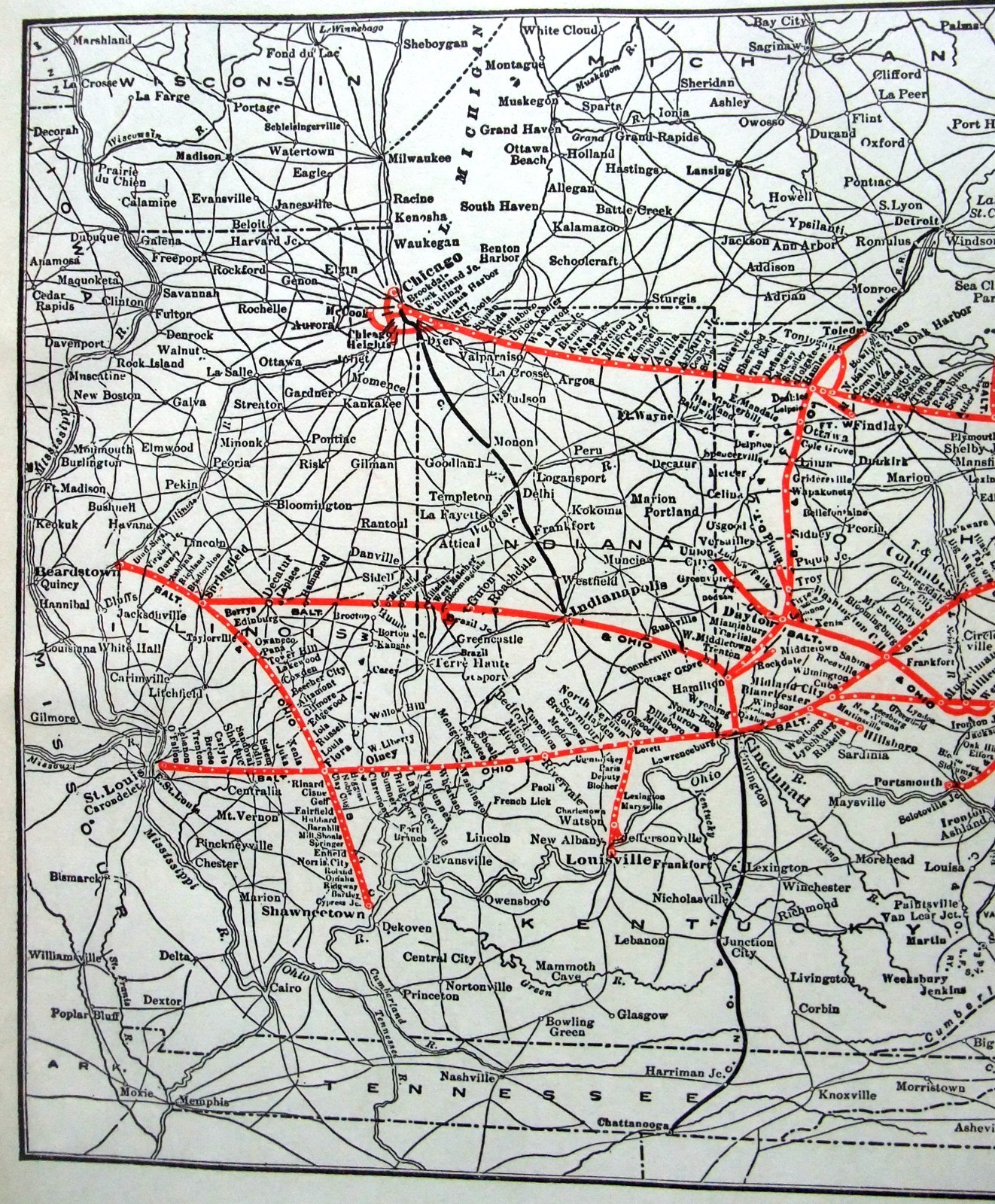 Baltimore & Ohio – Original 1929 System Map. Antique Railway