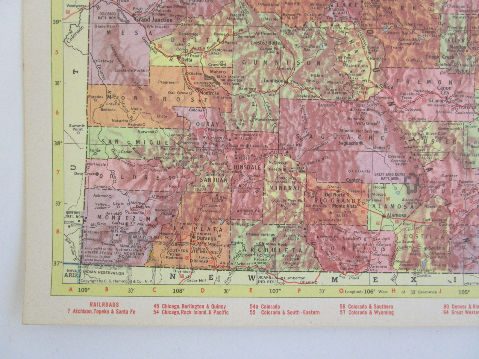 CO CT 1955 COLORADO RAILROAD Map SAN LUIS VALLEY SOUTHERN RR ~or~ CONNECTICUT