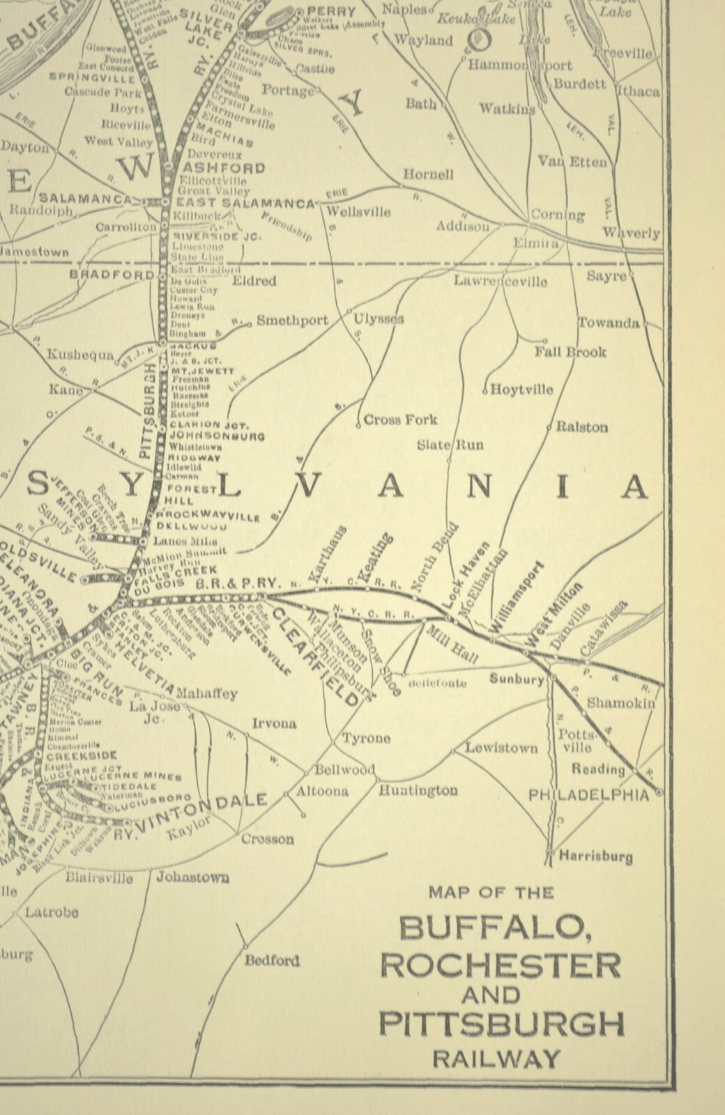 BUFFALO ROCHESTER PITTSBURGH Railway Map Clearfield Pennsylvania Railroad ca1925