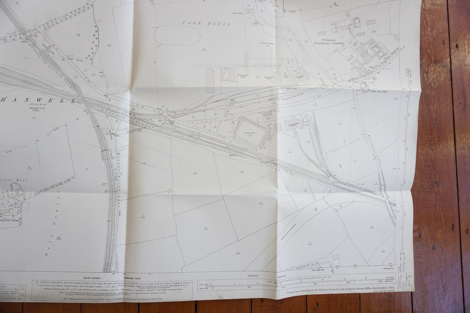 1915 Greenford West Twyford Hankwell GWR OS Railway Map