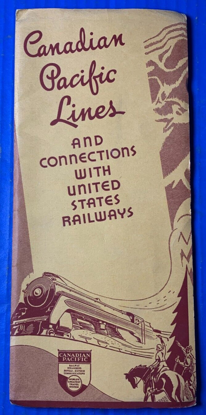 Rare 1939 Canadian Pacific Lines Rail Road Full Size Pull Out Service Map