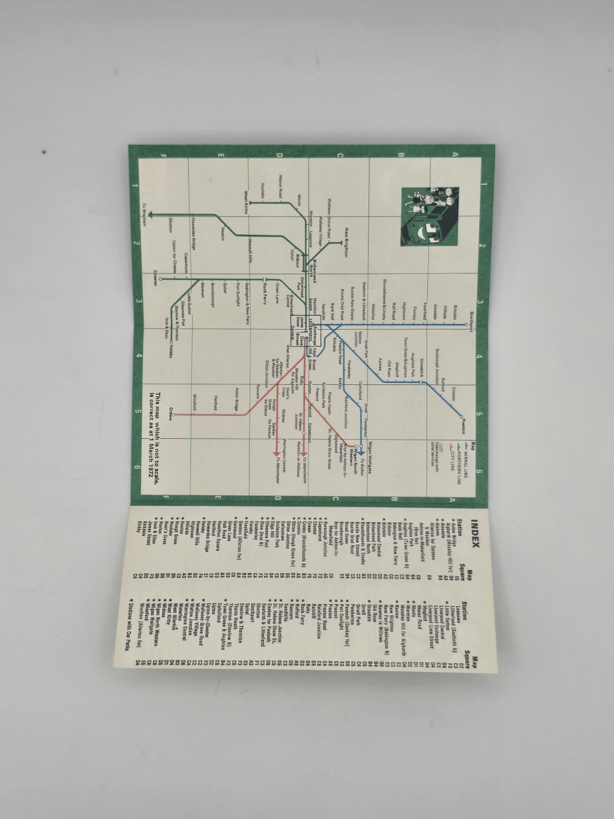 1977-79 Merseyrail Route Diagram & Station Index Map Liverpool Underground BR LM