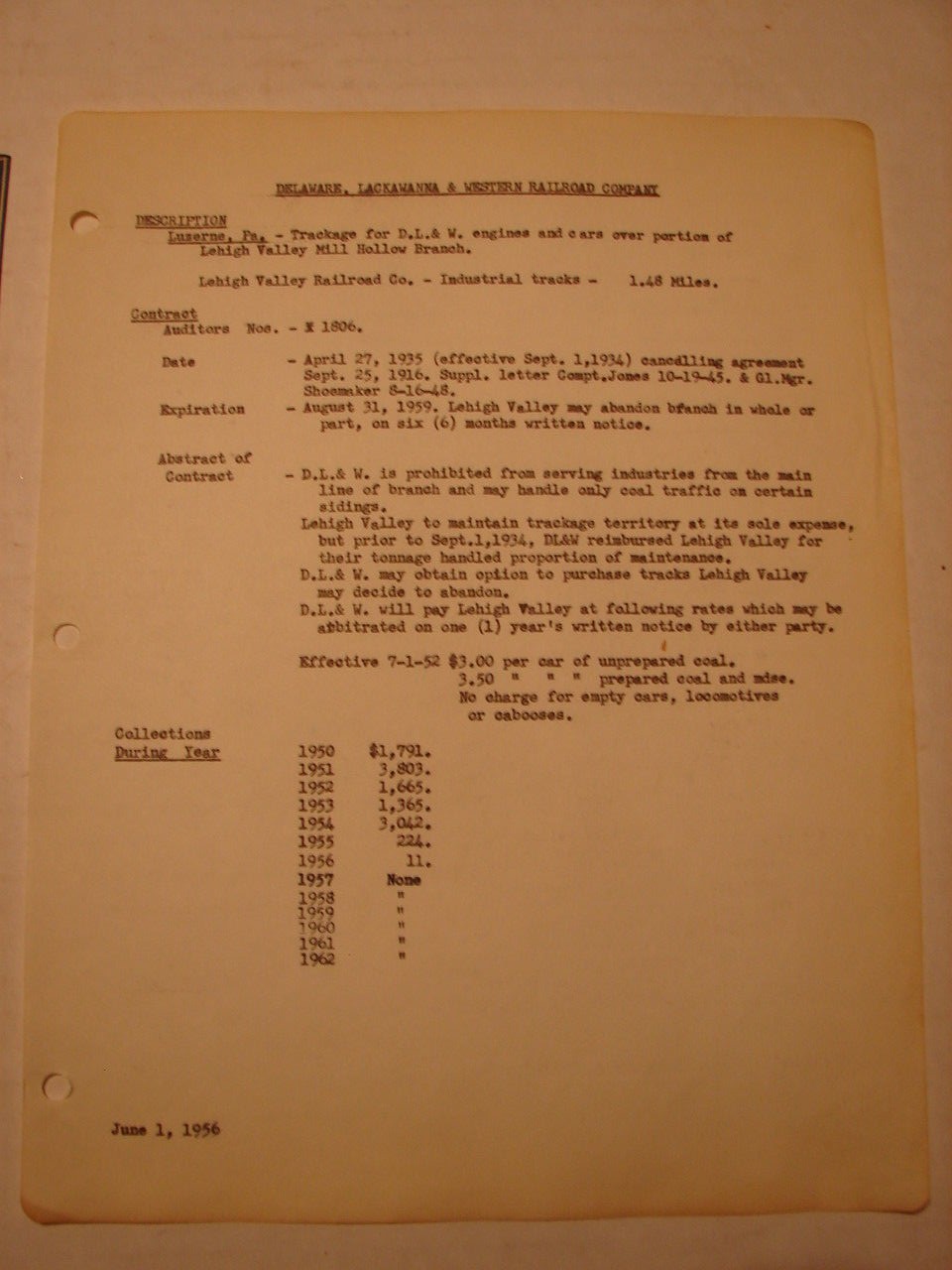 LVRR – Mill Hollow Branch Tracks Used By Delaware Lackawanna & Western RR 1939