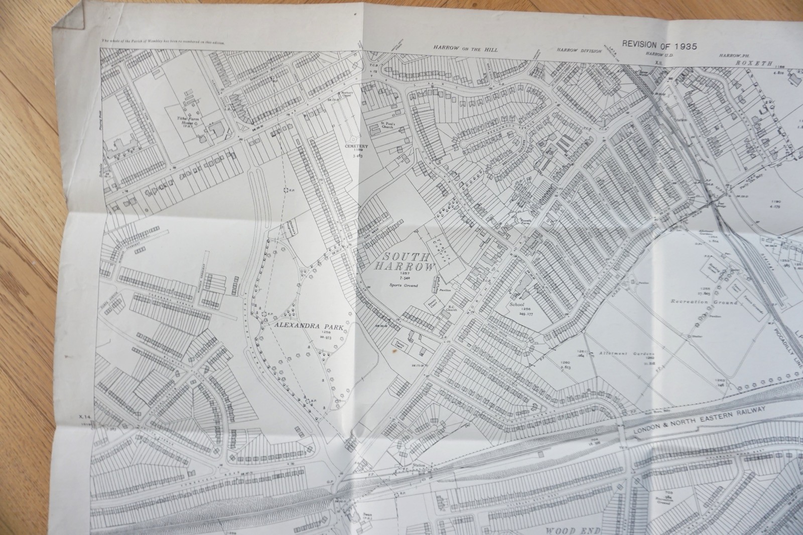 1935 South Harrow Wood End London LNER Railway OS Railway Map