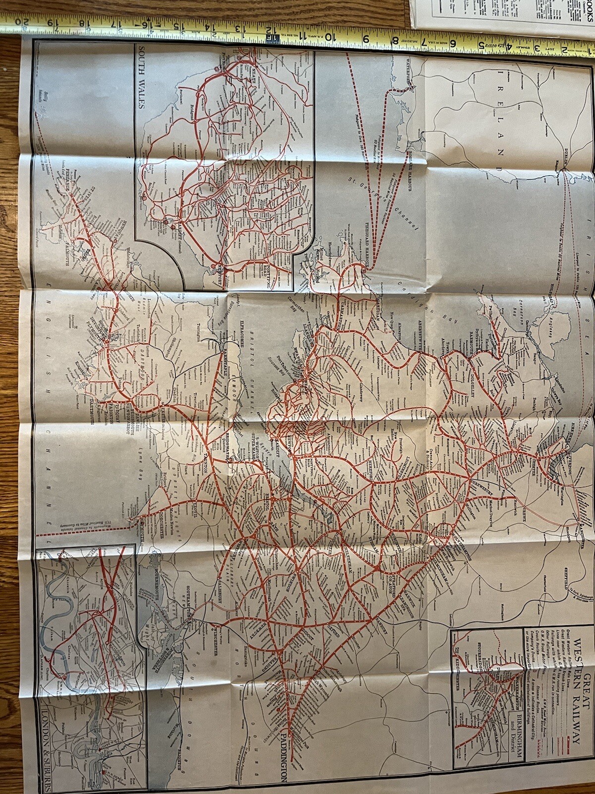 1932 Big Britain Railroad Map Cornish Riviera Guide Book Great Western Railway
