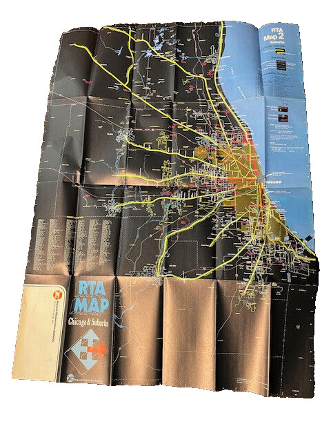 RTA Map of Northeastern Illinois 1977 vintage Chicago train & bus routes