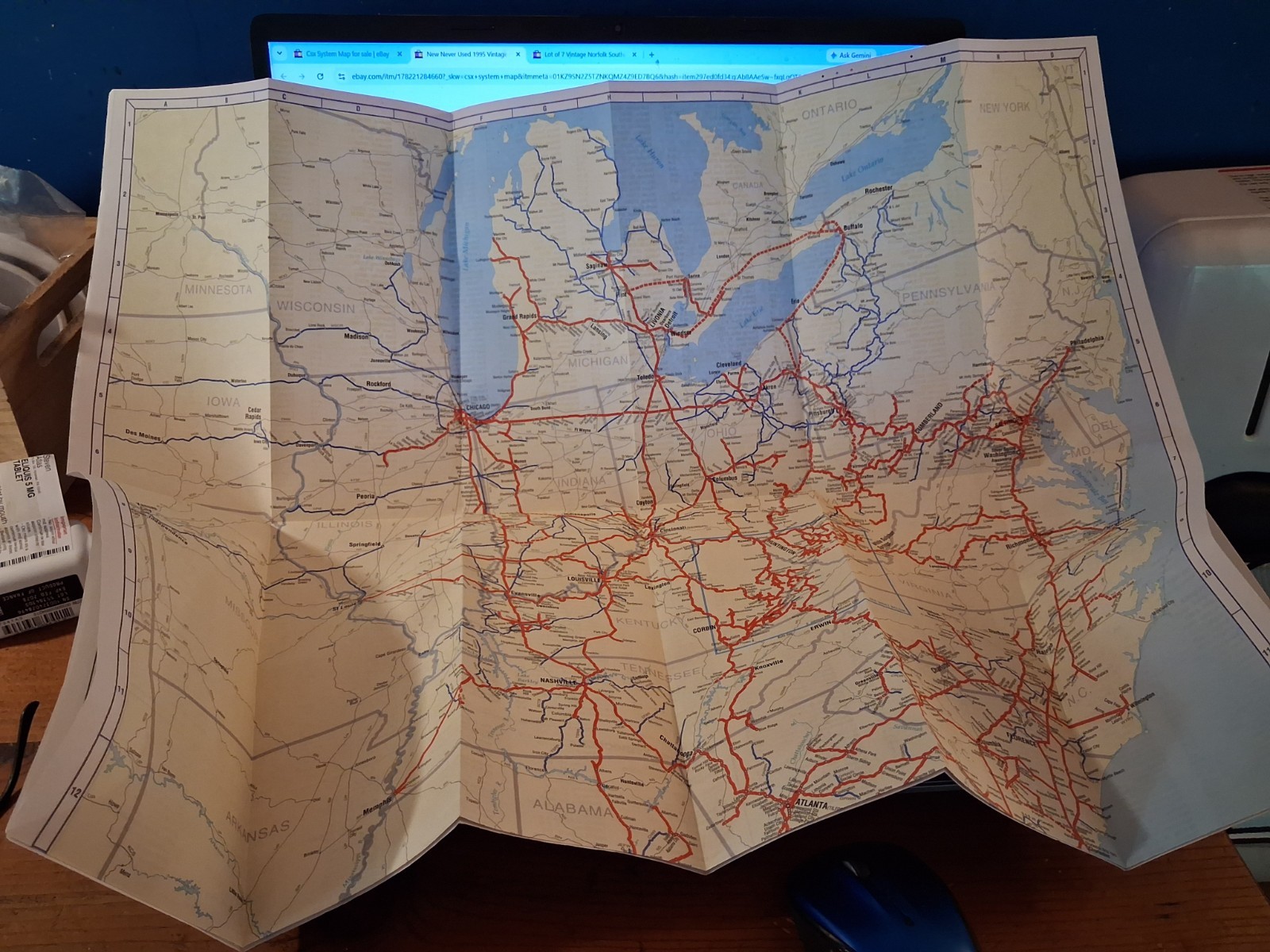 Appears Never Used 1995 Vintage CSX Transportation Railroad System Map