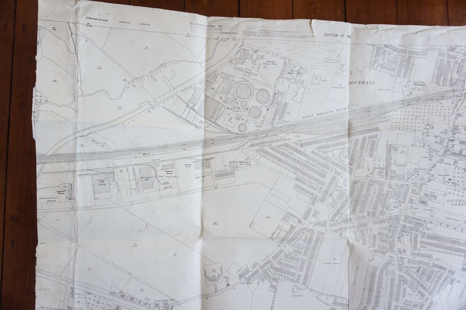 1913 Southall Middlesex GWR Railway OS Railway Map