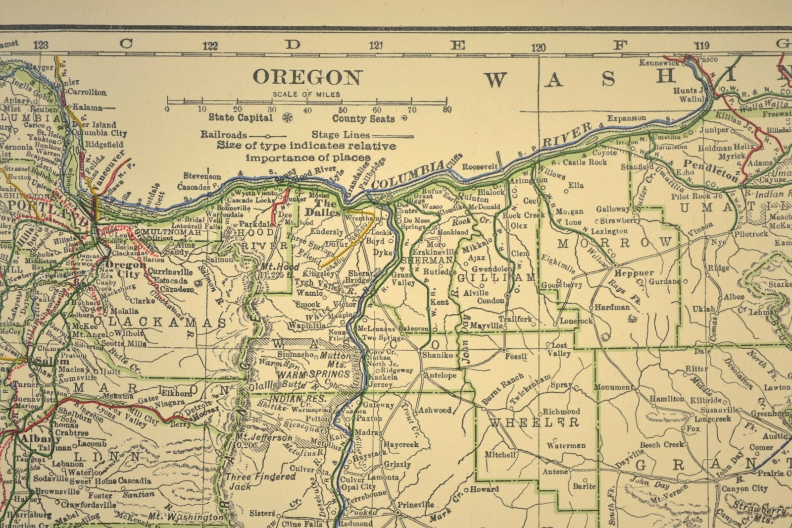 1914 Antique Map of OREGON Railroads Map ORIGINAL Atlas Map OWR&N RR DATED