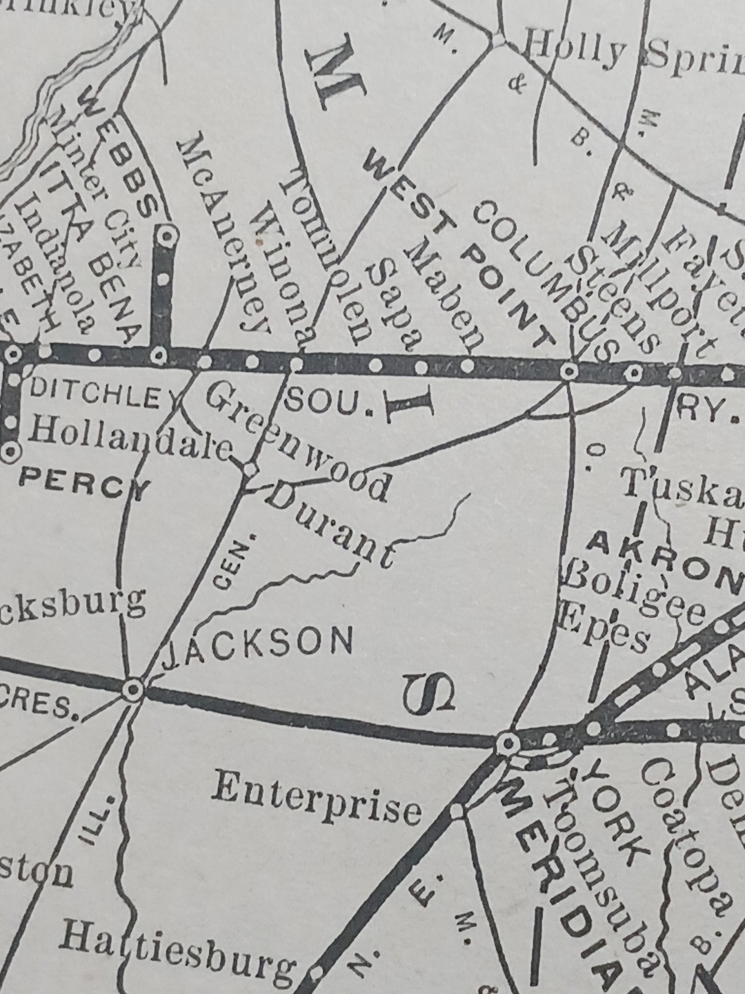 ~1898 ANTIQUE Railroad Map SOUTHERN RAILWAY SYSTEM Train Route All Lines 9″x11″