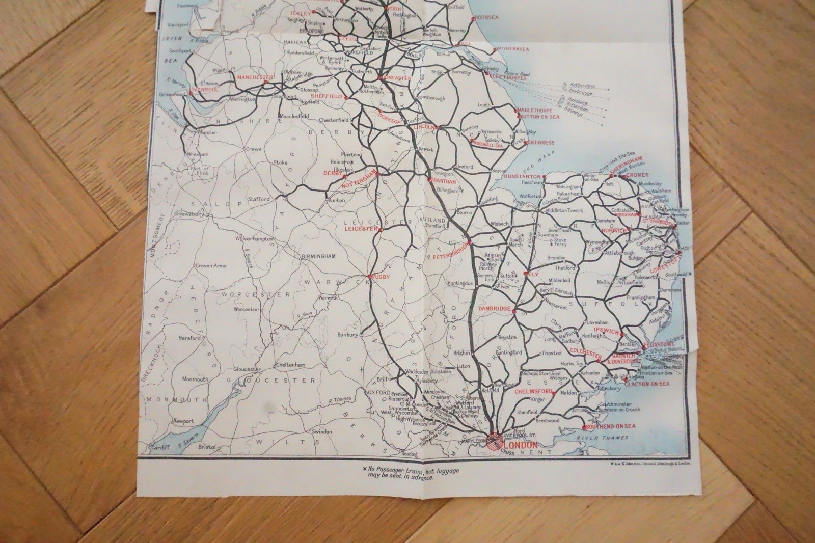 1930s LNER England Connections Railway Map 40cm x 24cm