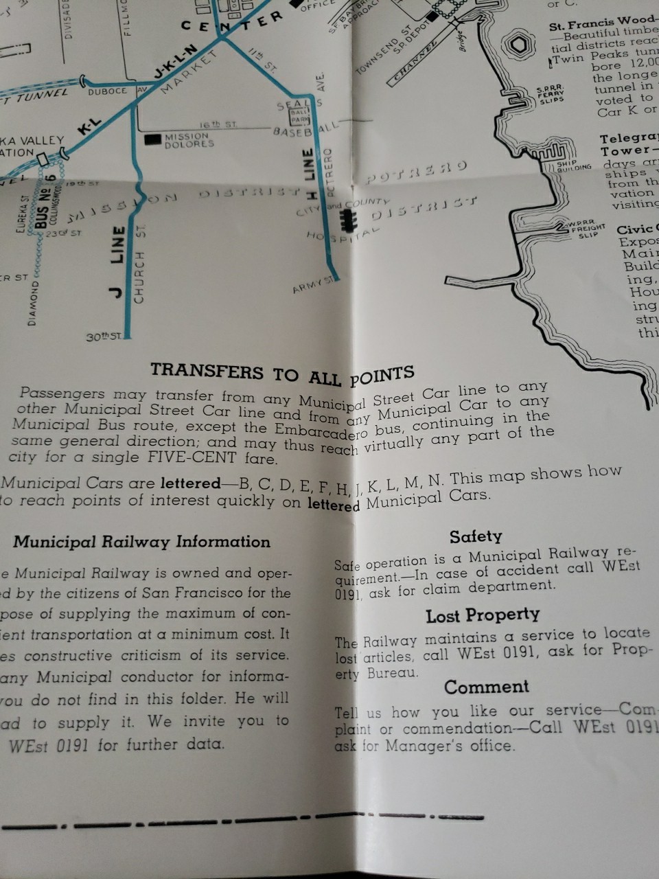 San Francisco Municipal Railway Schedule & Map Cars and Owls Service late 1930s