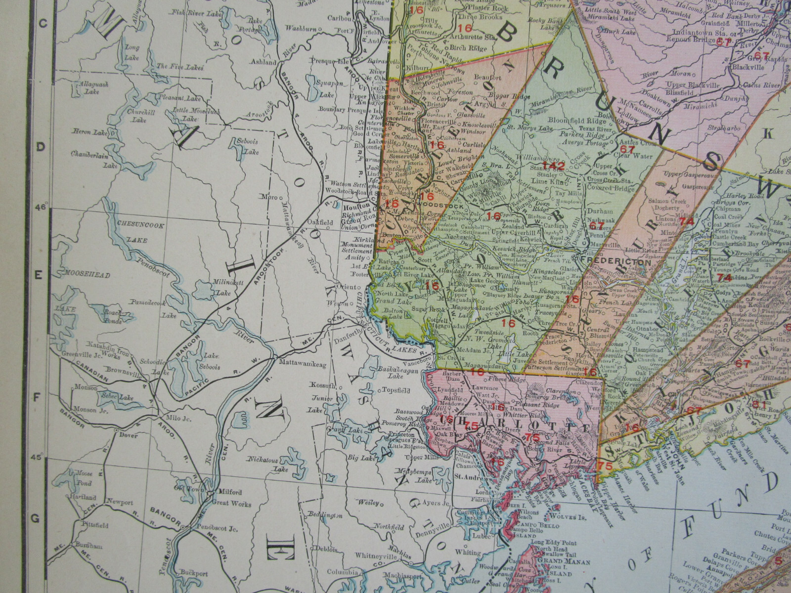 NEW BRUNSWICK NOVA SCOTIA & PRINCE EDWARD ISLAND CANADA 1911 DATED RAILROAD Map