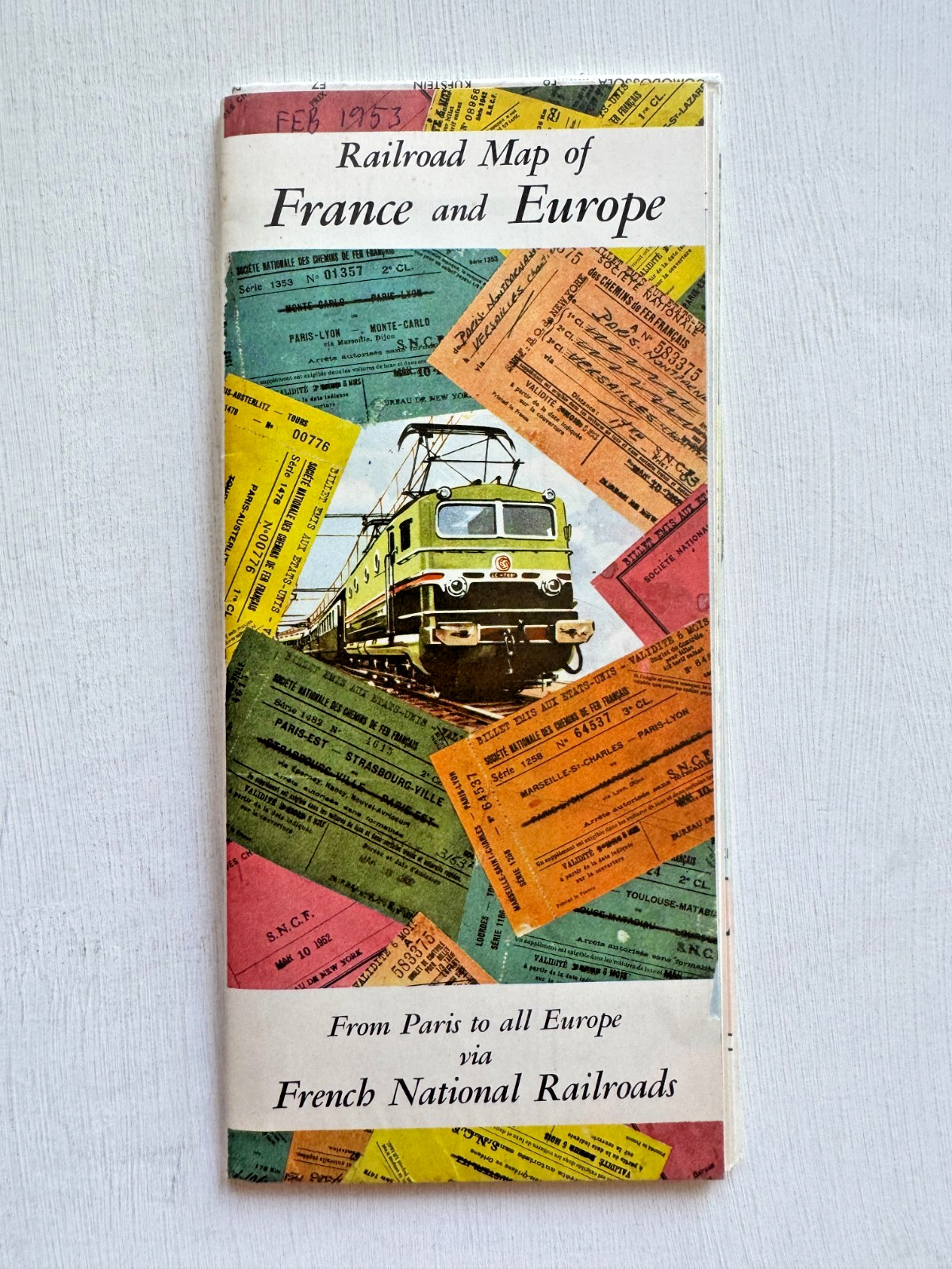 1953 Railroad Map of Europe from Paris via the French National Railroad