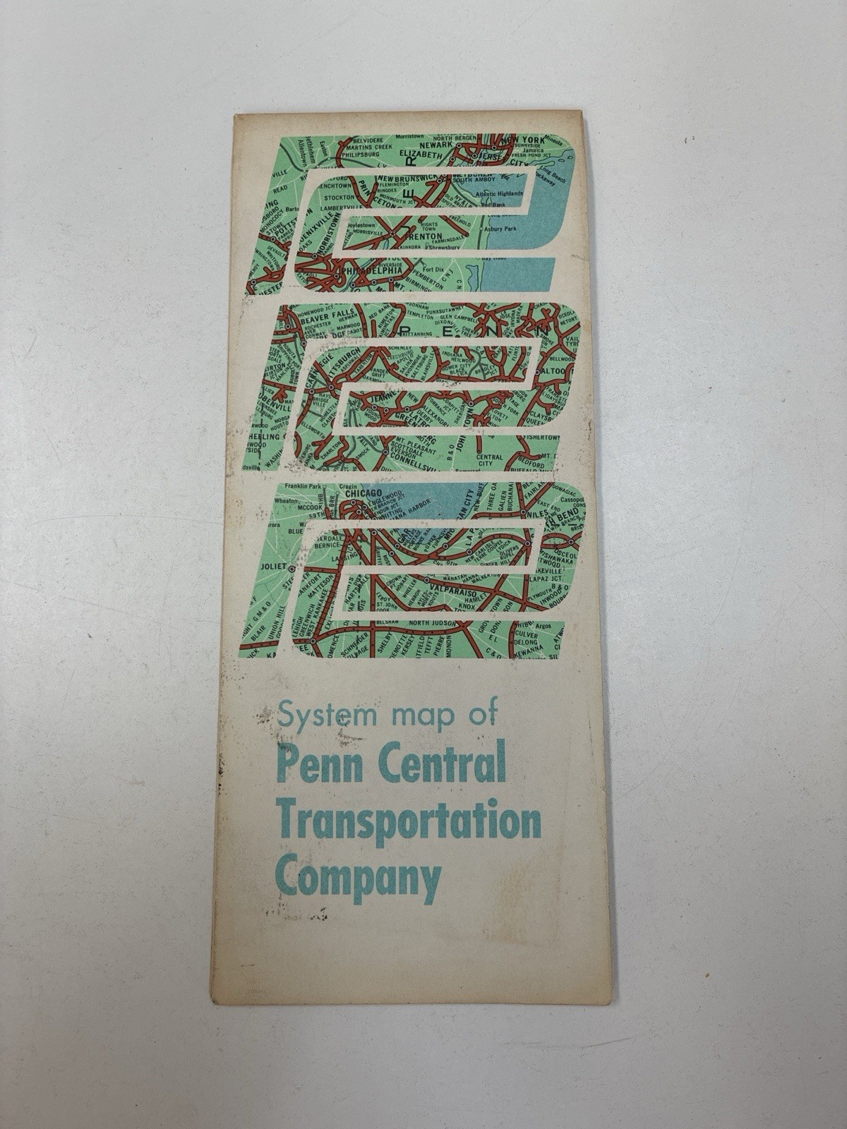 Penn Central 1970 System Map PRR NYC Lines Rand McNally RR Original Folded