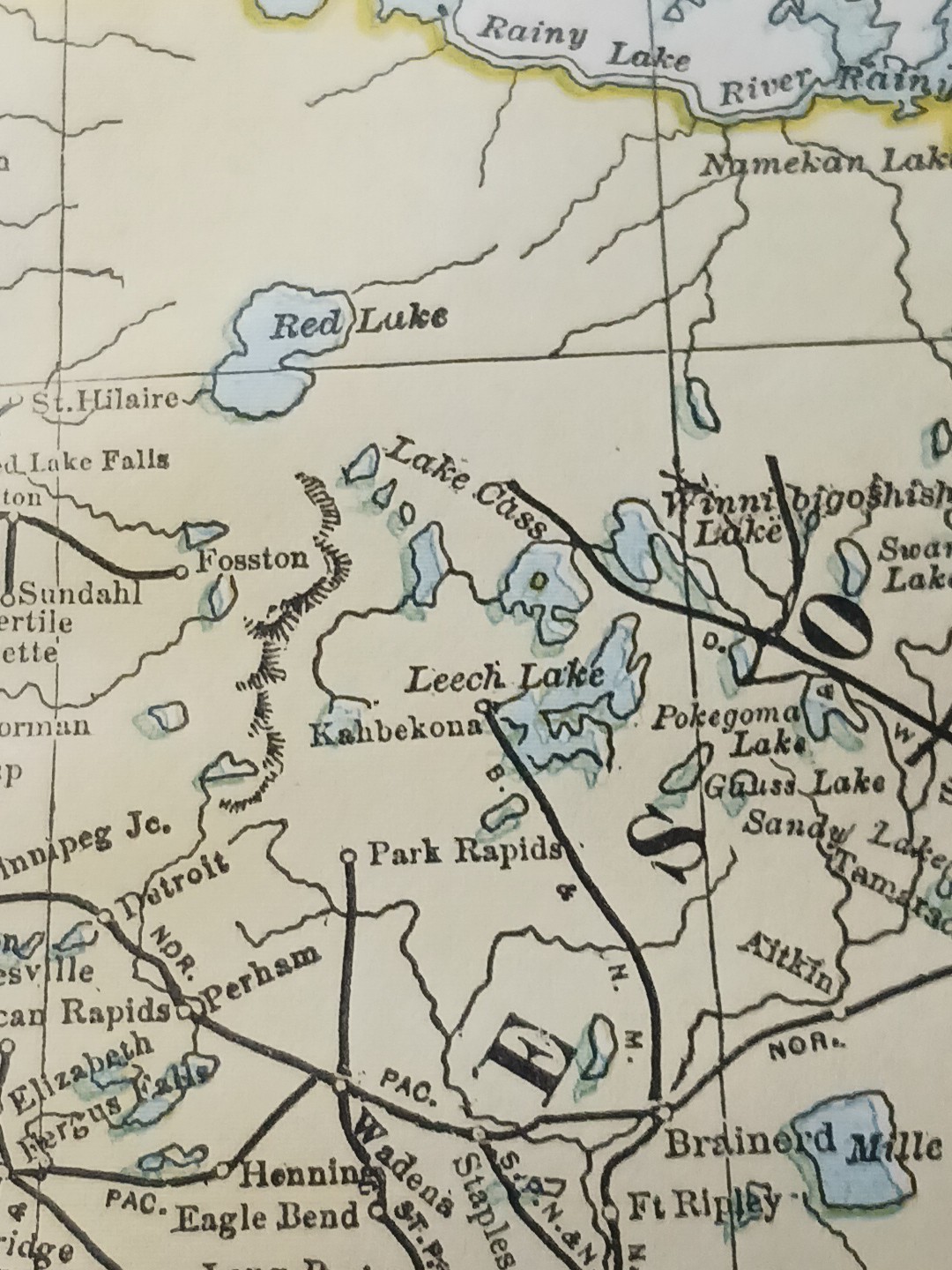 ~1896 Railroad Map Minnesota North South Dakota all Train Routes Stations 9×11″
