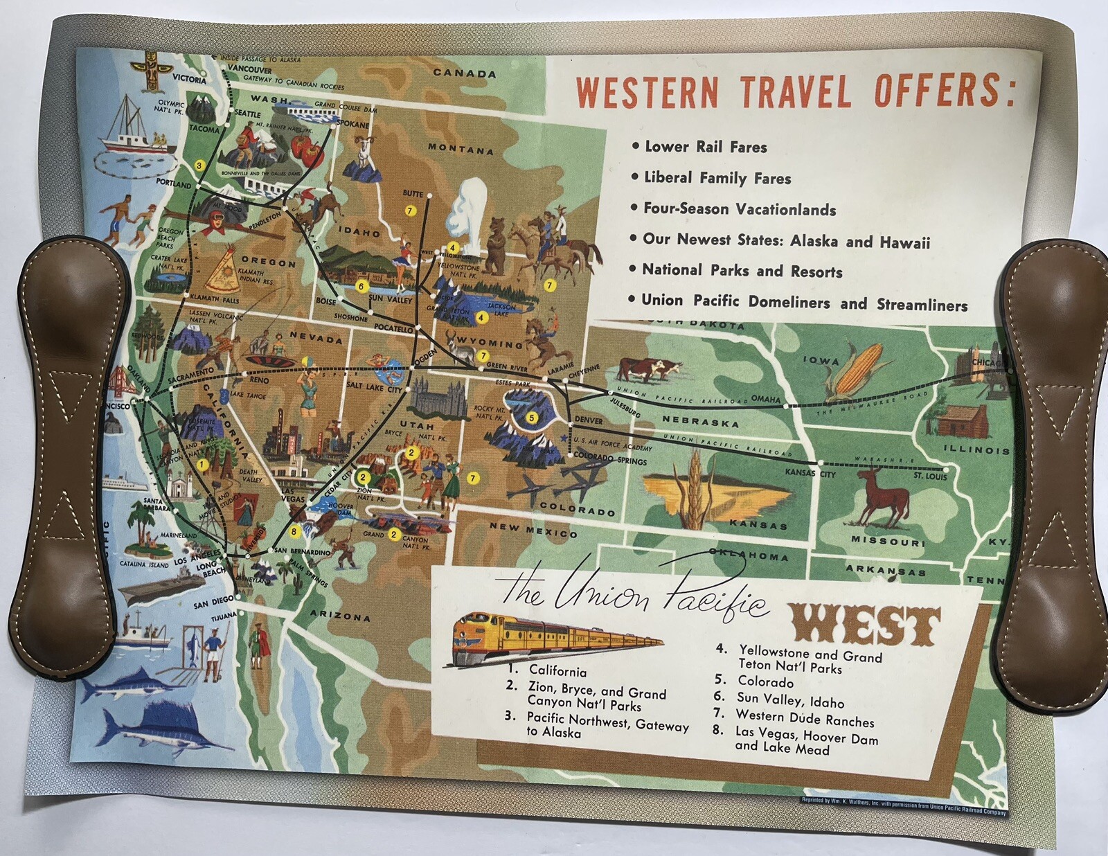 Vintage Union Pacific West Line Map Poster Railroad Train Time Table 1959