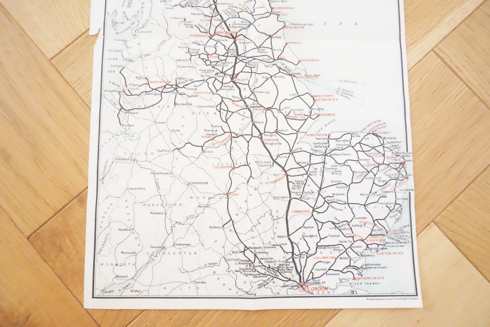 1930s LNER Connections Railway Map 38cm x 33cm