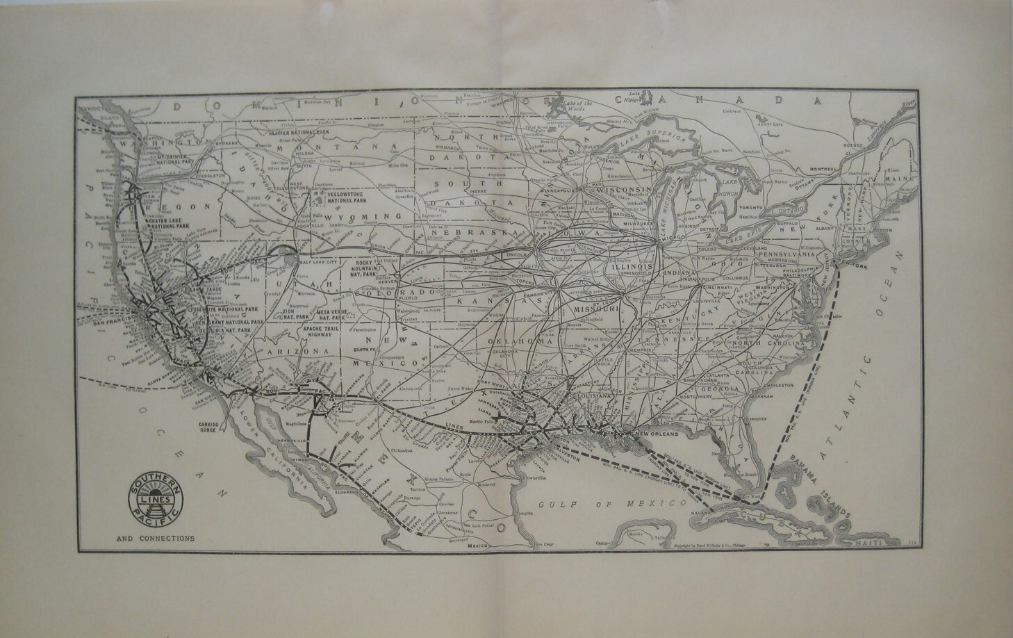 Original 1923 Railroad Steamship Map SOUTHERN PACIFIC LINES AND CONNECTIONS