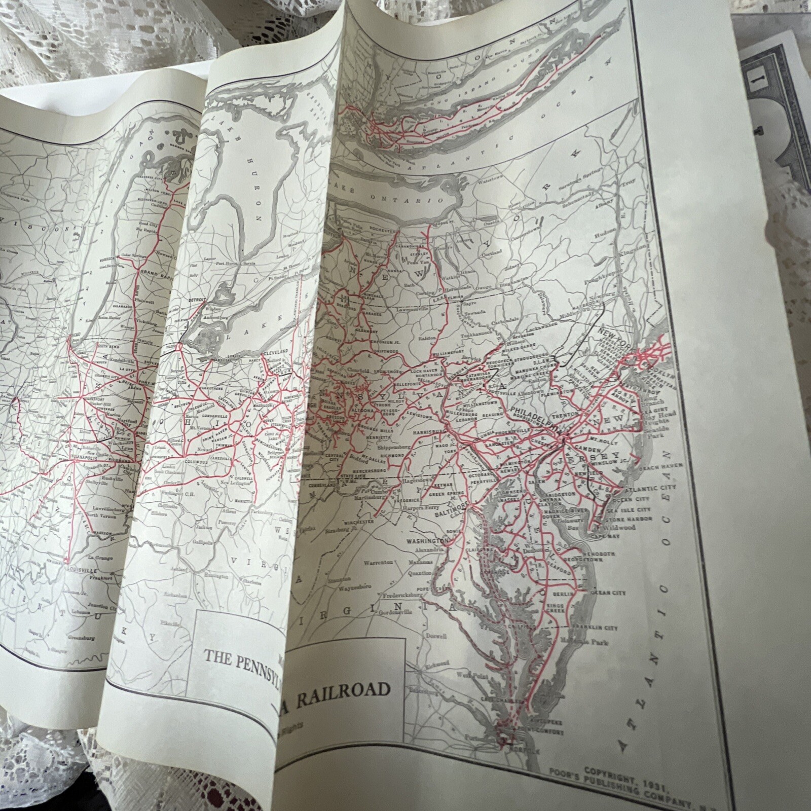 Pennsylvania Railroad – Original 1931 System Map. Antique