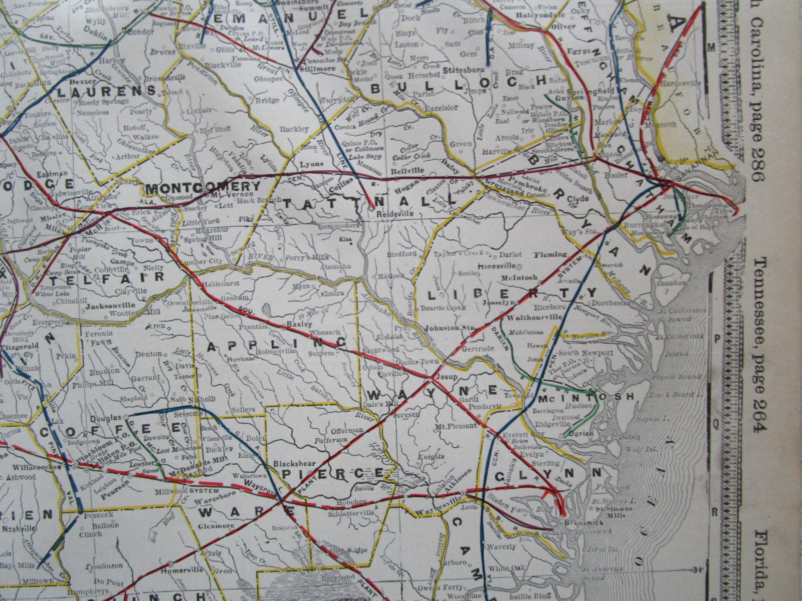 GA 1898 GEORGIA STEAM RAILROADs Map. SMITHONIA & DUNLOP RR, CUYLER & WOODBURN RR