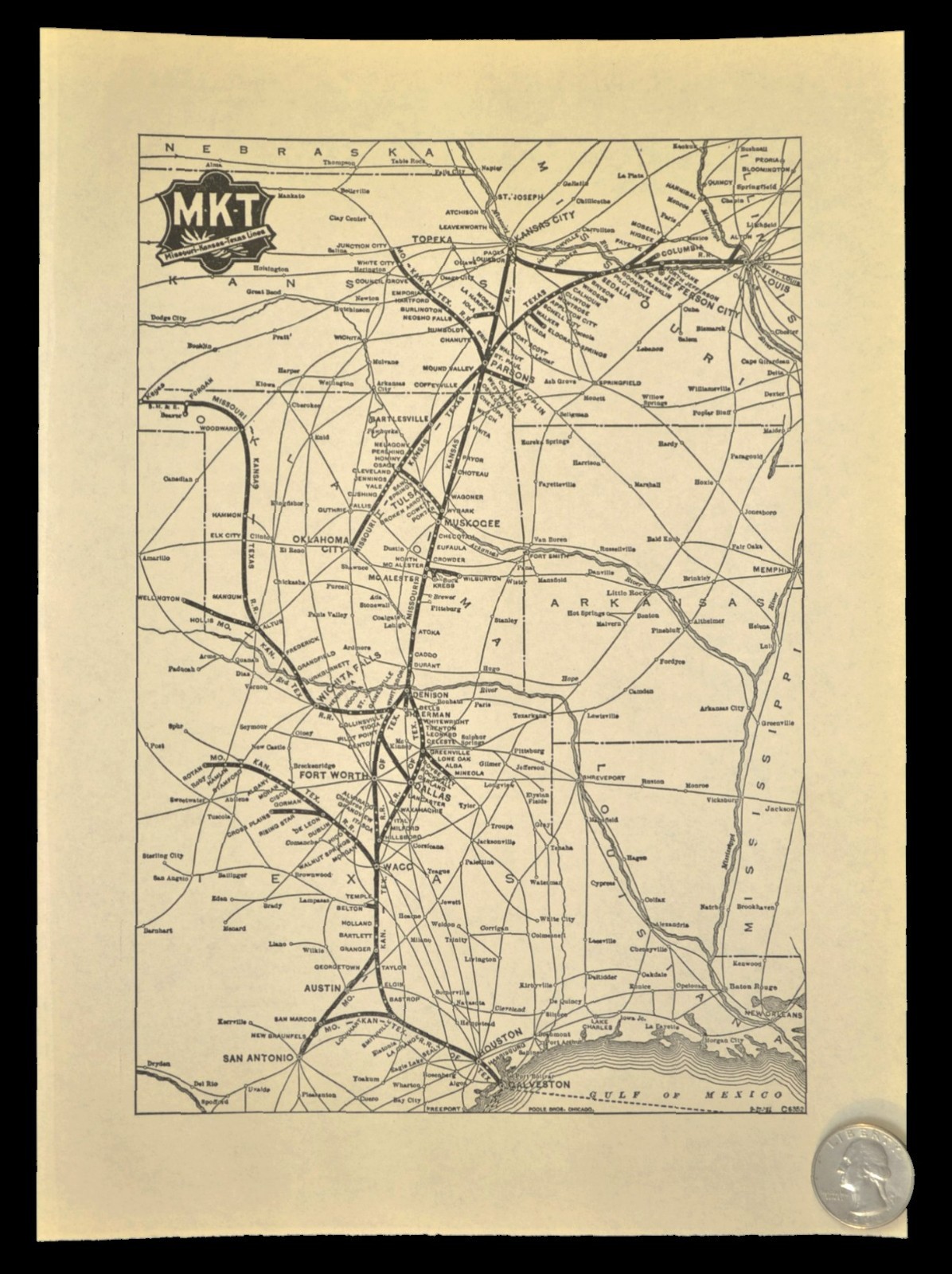 Vintage MKT Railway Map ca 1939 Antique MISSOURI KANSAS TEXAS Railroad Lines Map
