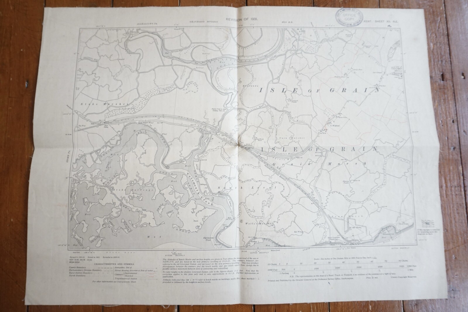 1931 Isle of Grain Kent Southern Railway OS Linen Map