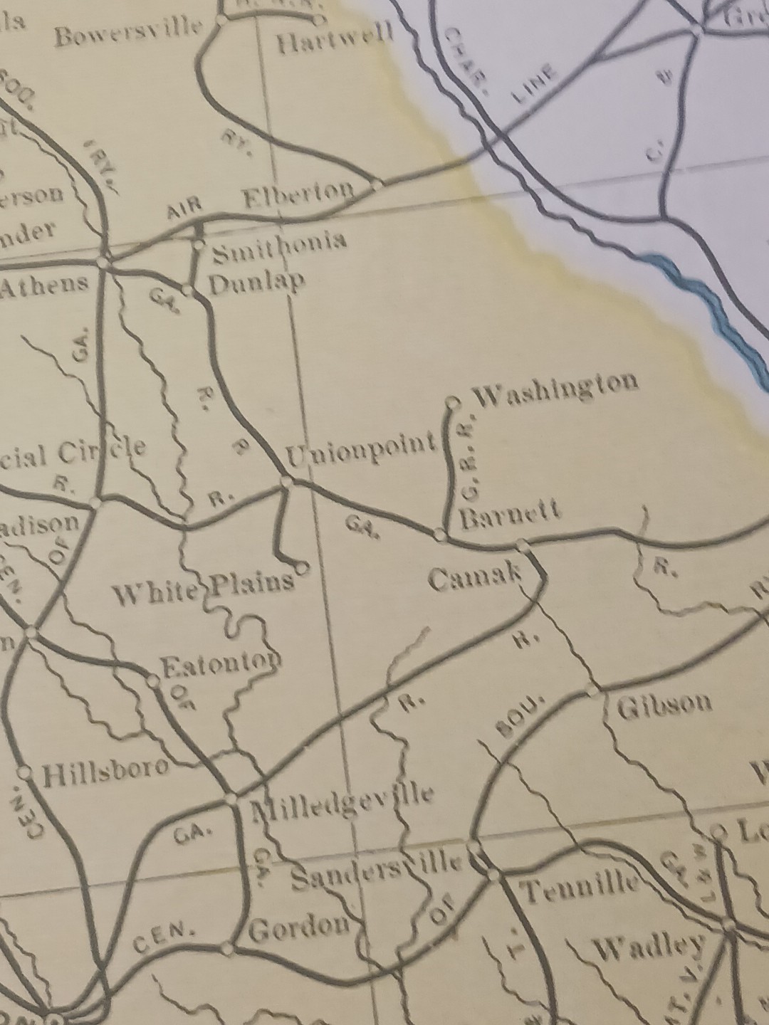 1905 Train Route Map Alabama & Georgia ALL Railroad Company Lines Marked 11x 9″