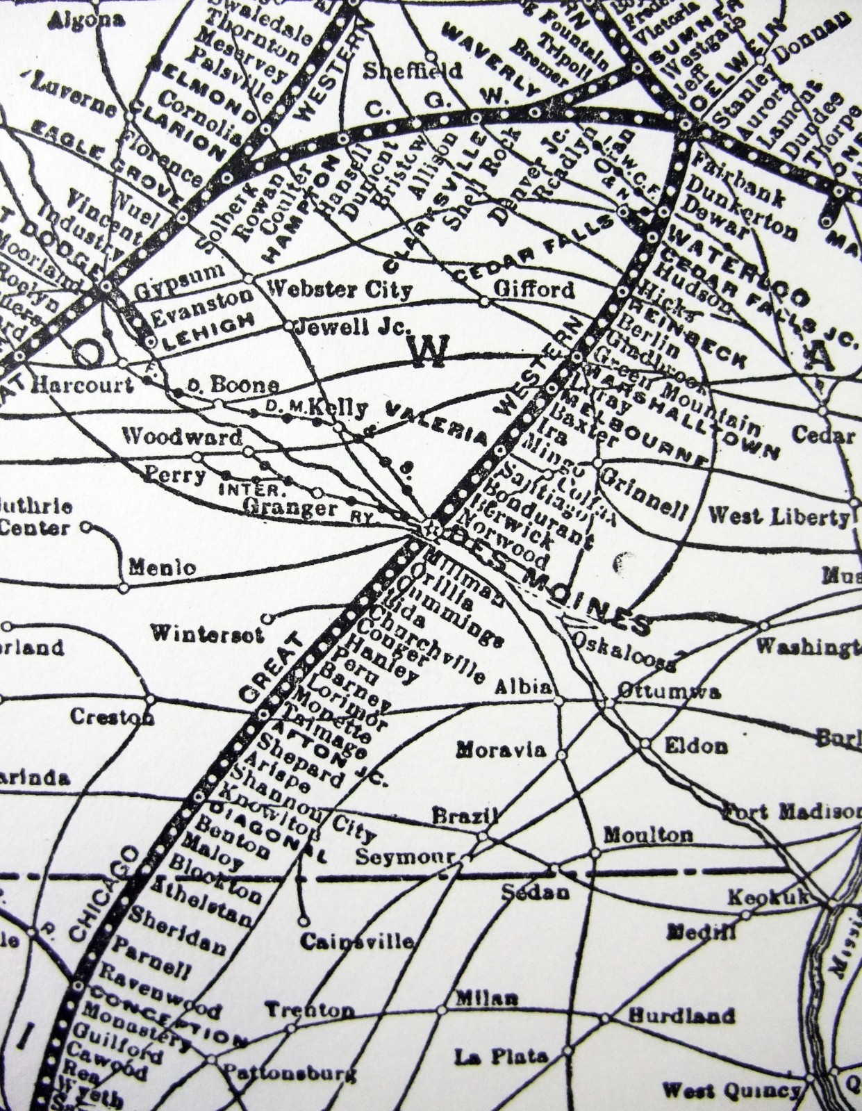 Chicago Great Western Railroad – Original 1938 Route Map. Vintage